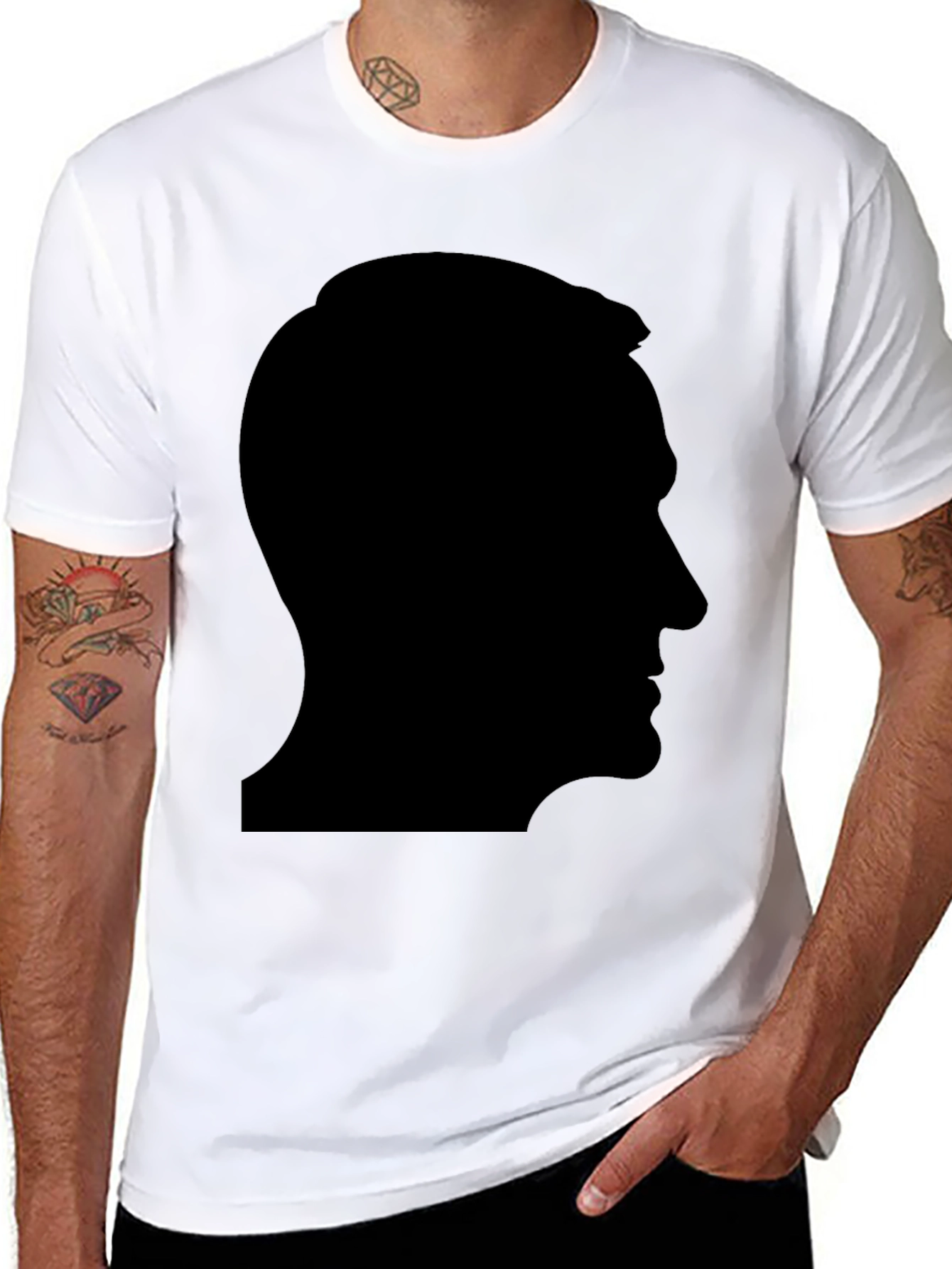 Black Silhouette Portrait Graphic Tee - Stylish Black T-Shirt view 8