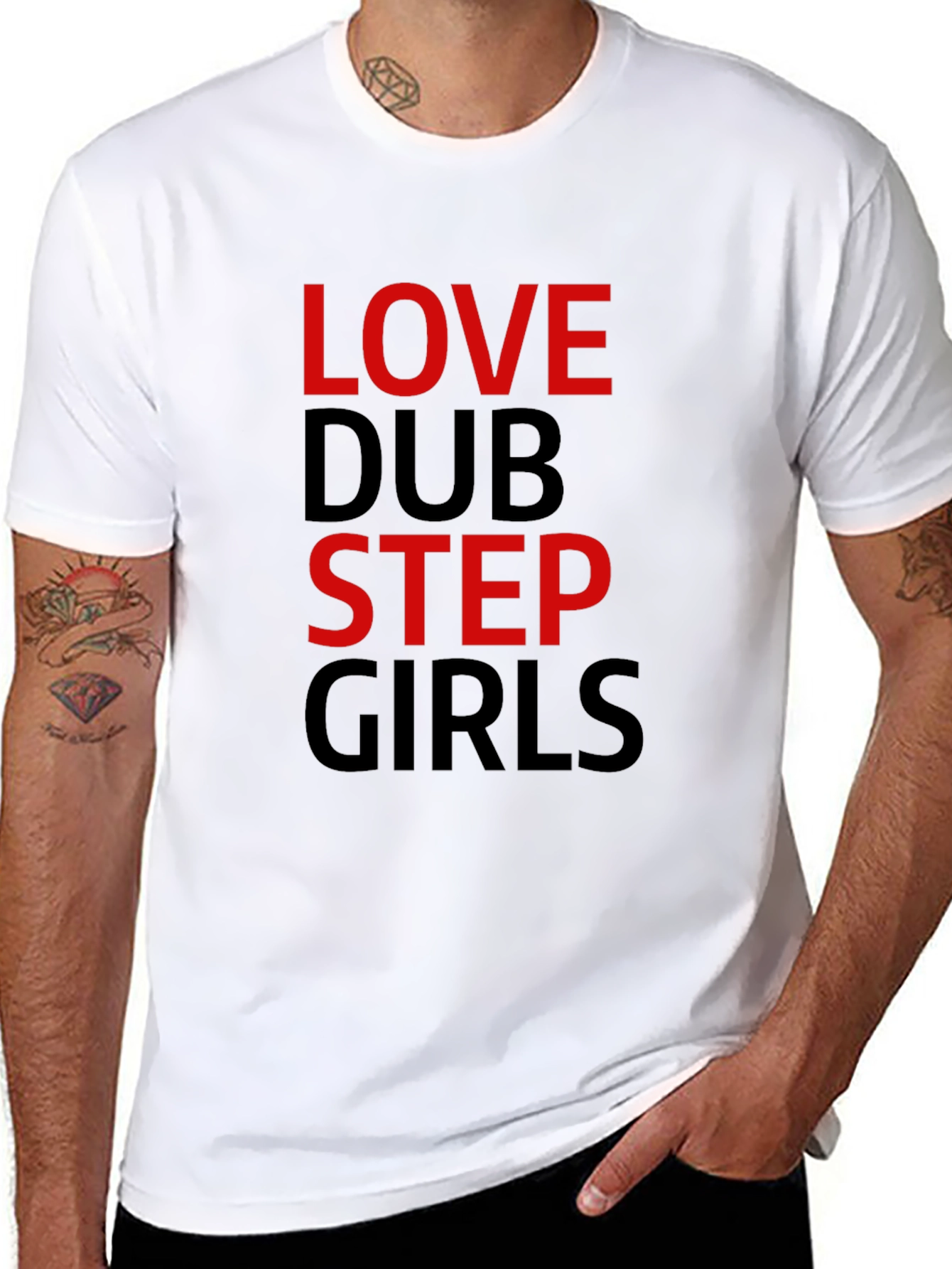 Black Love Dubstep Girls Graphic Tee - Black Cotton T-Shirt view 8