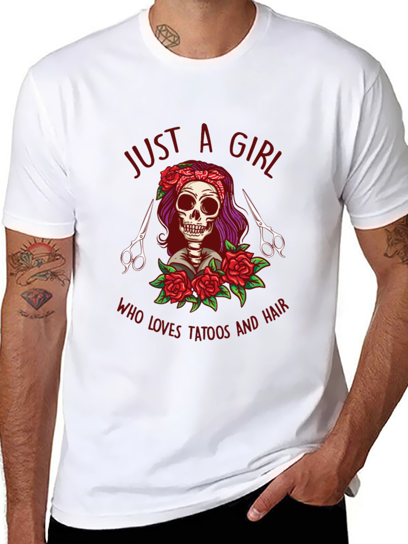 Black Just A Girl Who Loves Tattoos and Hair Graphic Tee view 8