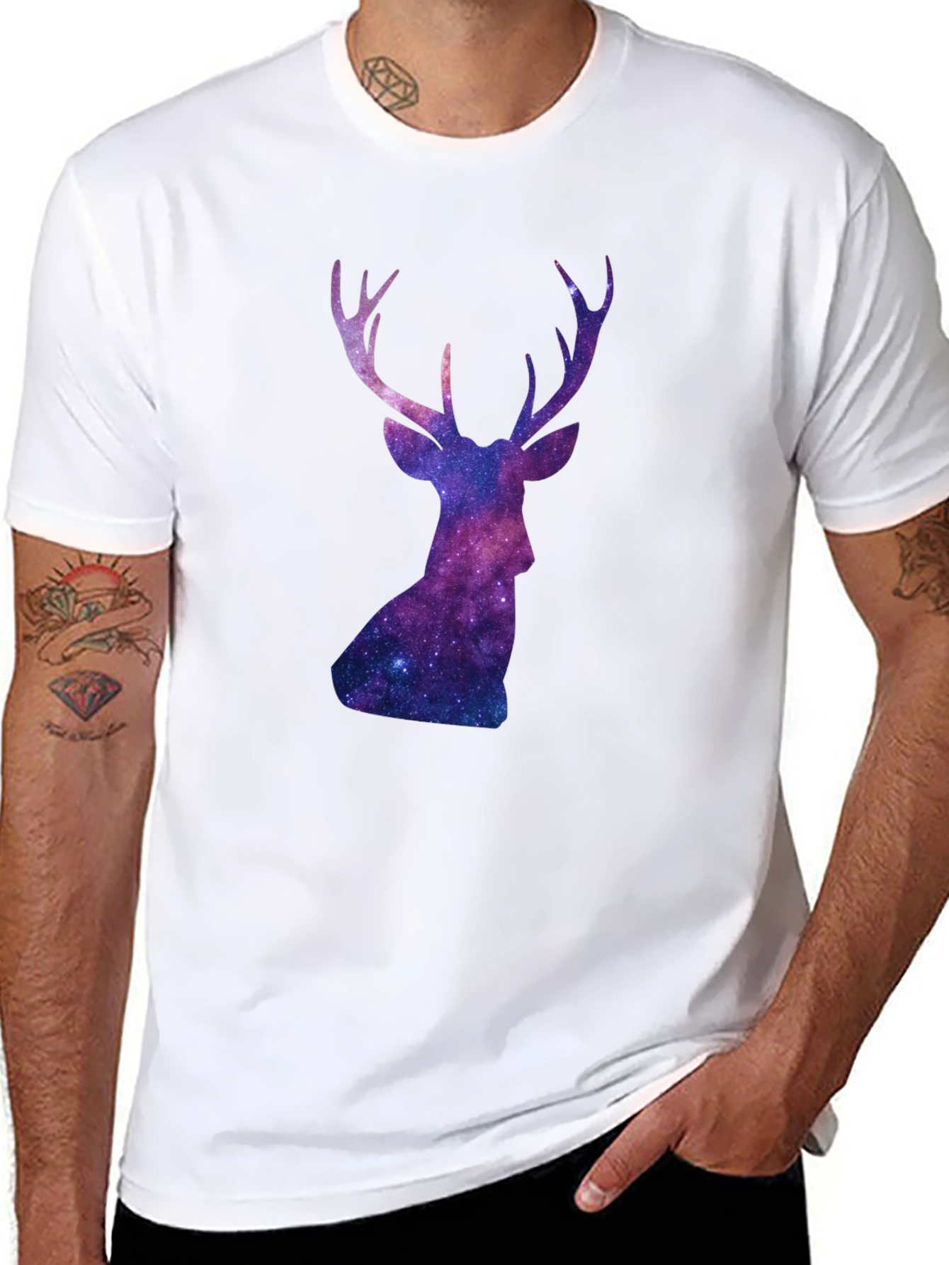 Black Cosmic Deer Graphic Tee - Black Cotton Blend view 8
