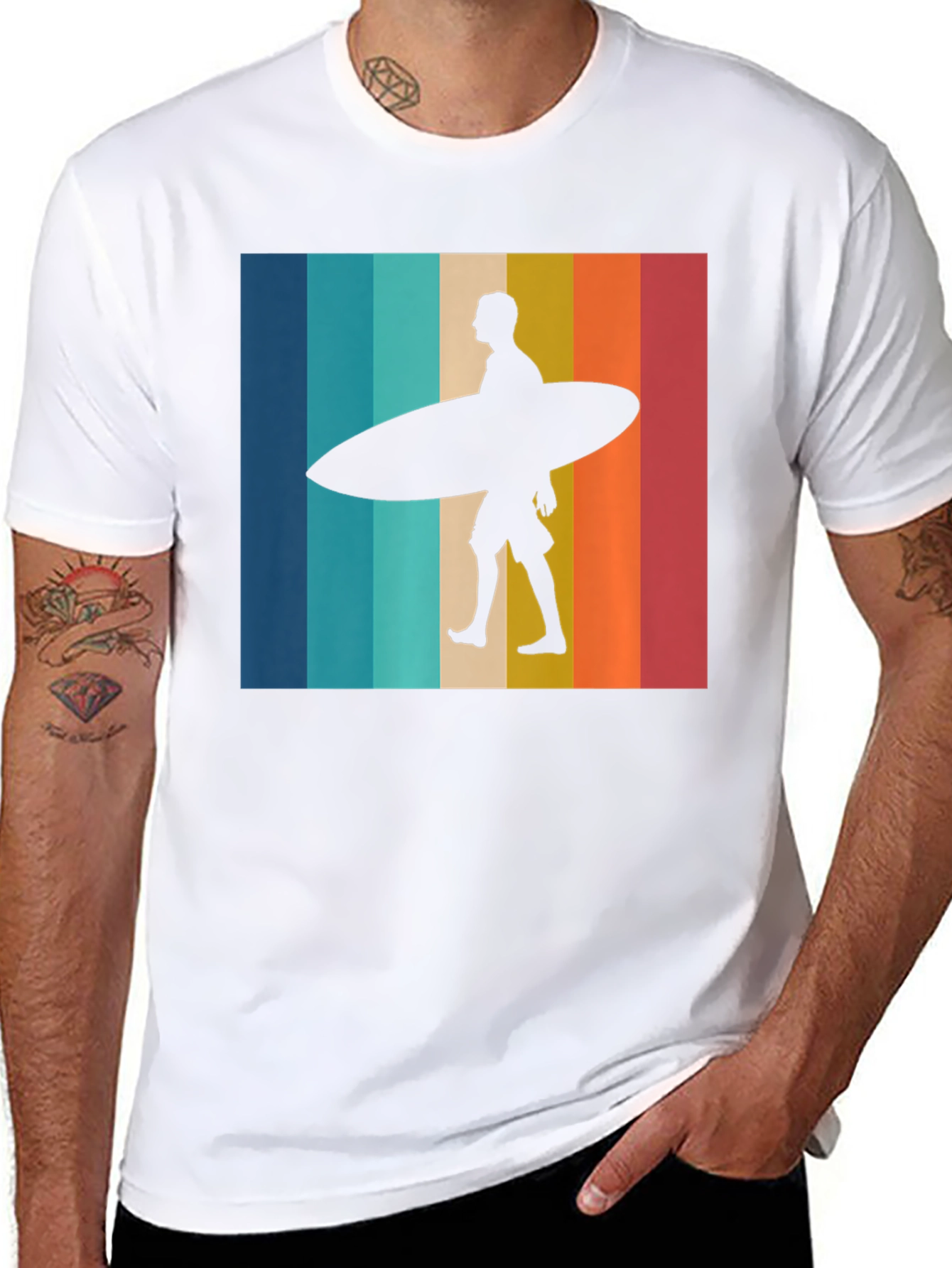 Black Retro Surfer Graphic Tee - Black Cotton T-Shirt view 8