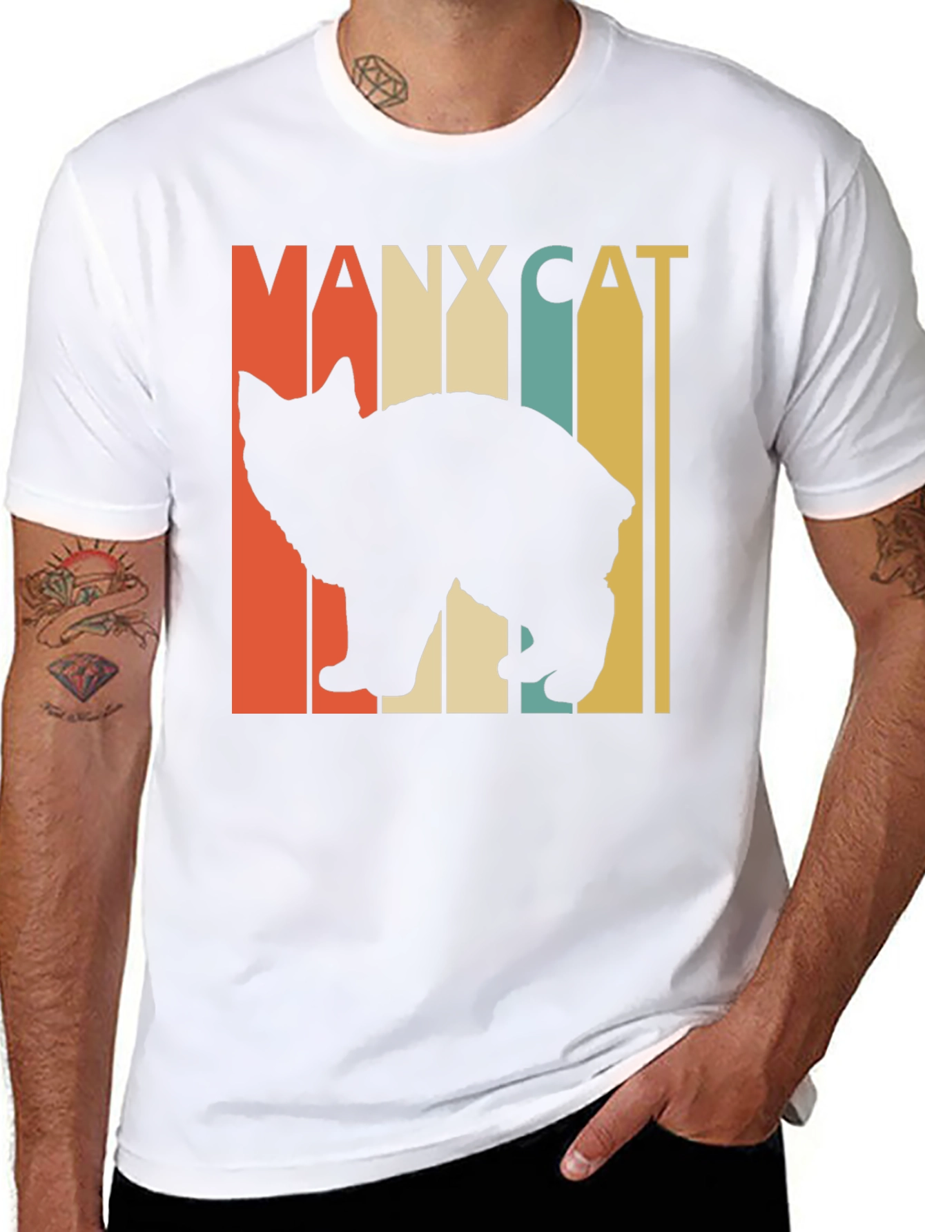 Black Manx Cat Retro Style T-Shirt - Vintage Design view 8