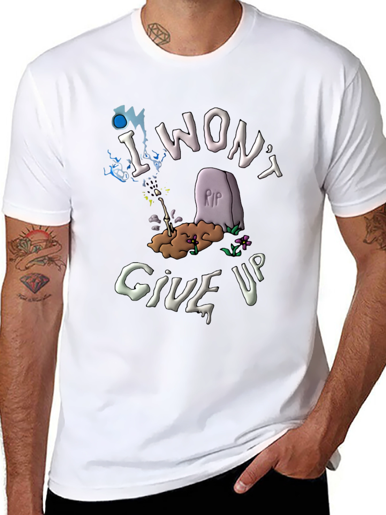 Black I Won't Give Up T-Shirt - Funny Tombstone Design view 8