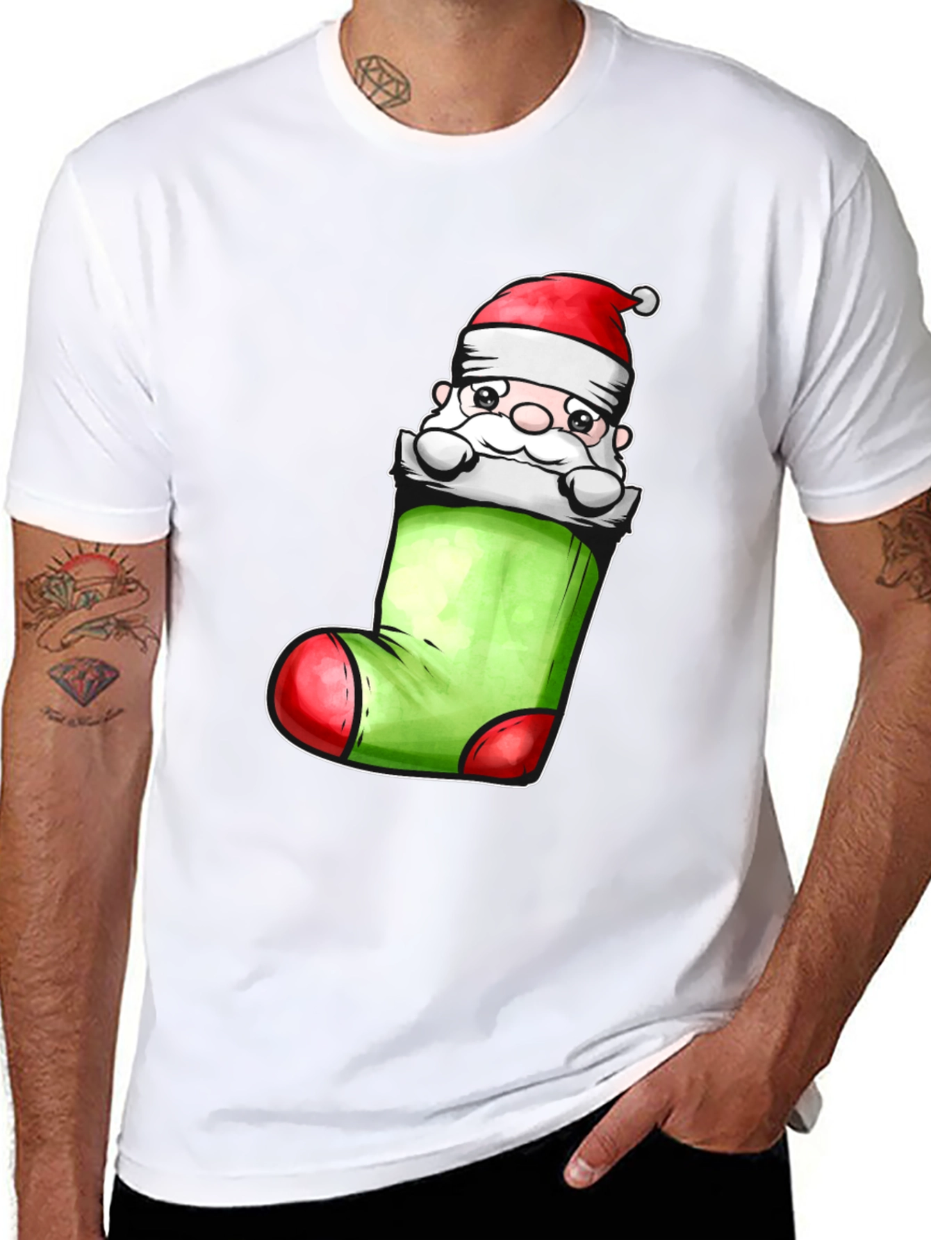 Black Santa in Stocking Graphic Tee view 8