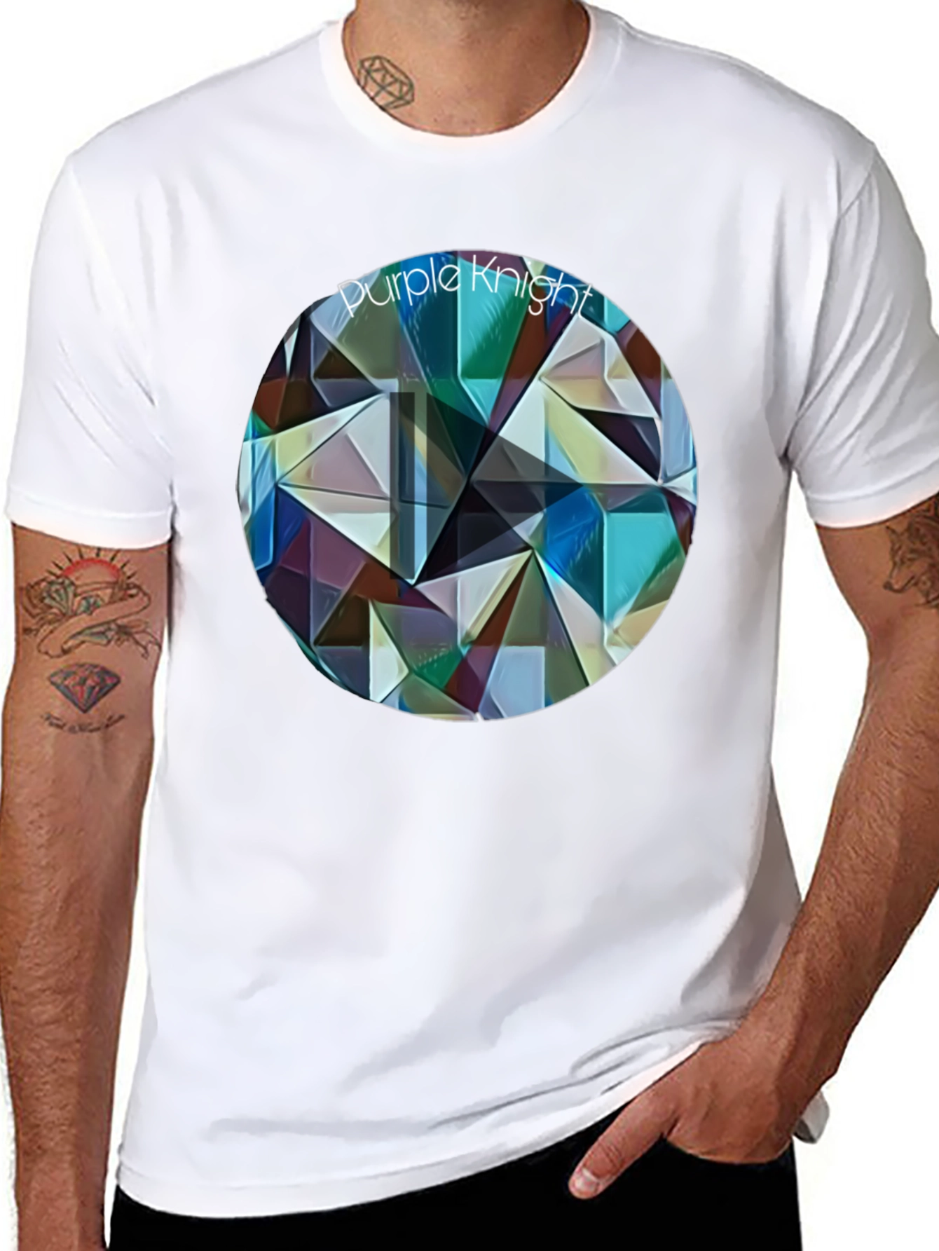 Black Purple Knight Geometric T-Shirt - Modern Artistic Design view 8
