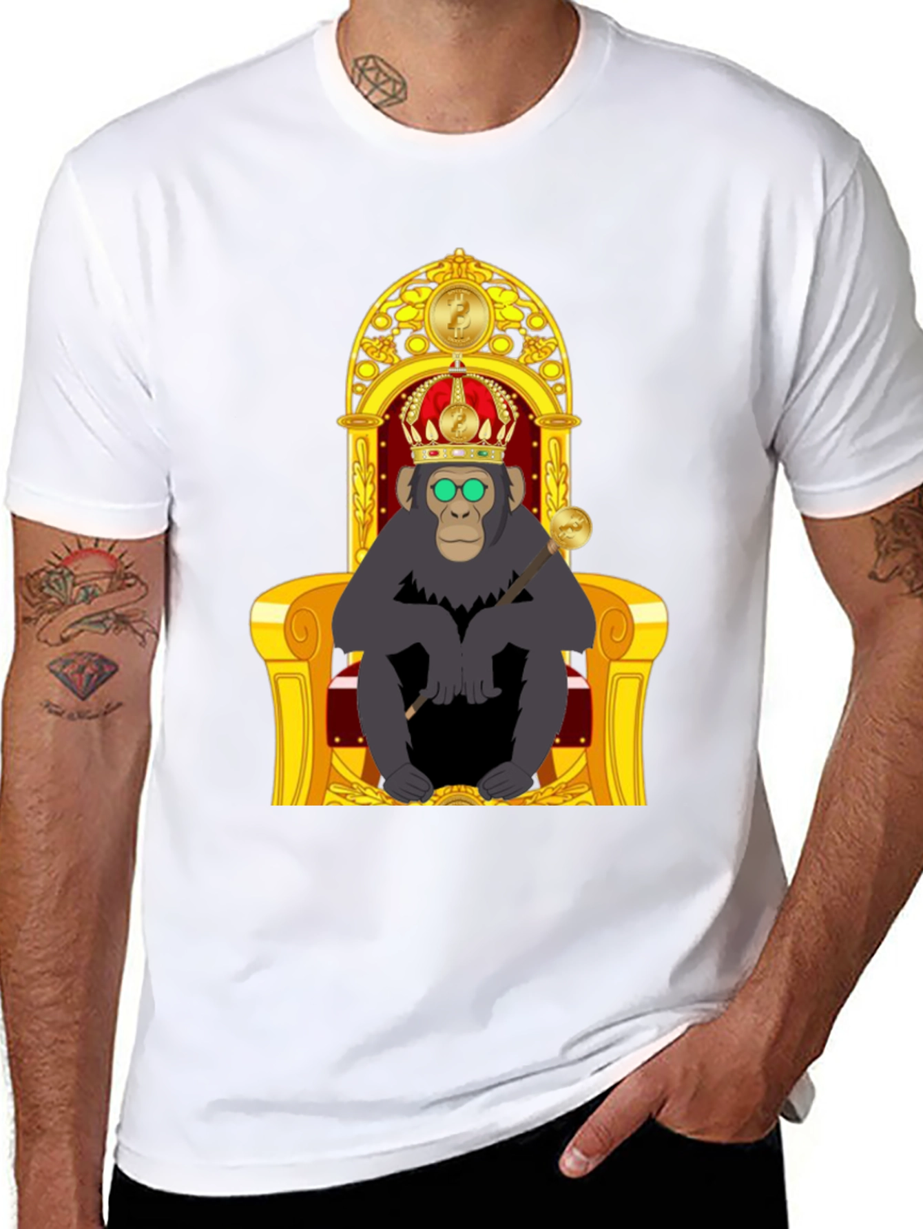 Black Ape King T-Shirt - Cartoon Gorilla on Throne view 8