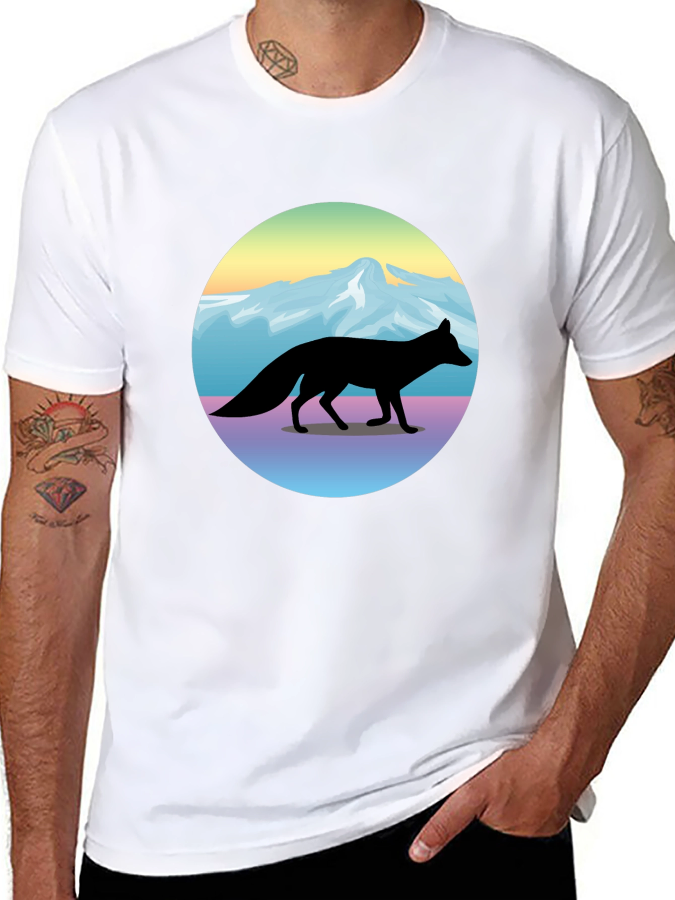 Black Fox Mountainscape Graphic T-Shirt - Unisex Black Tee view 8