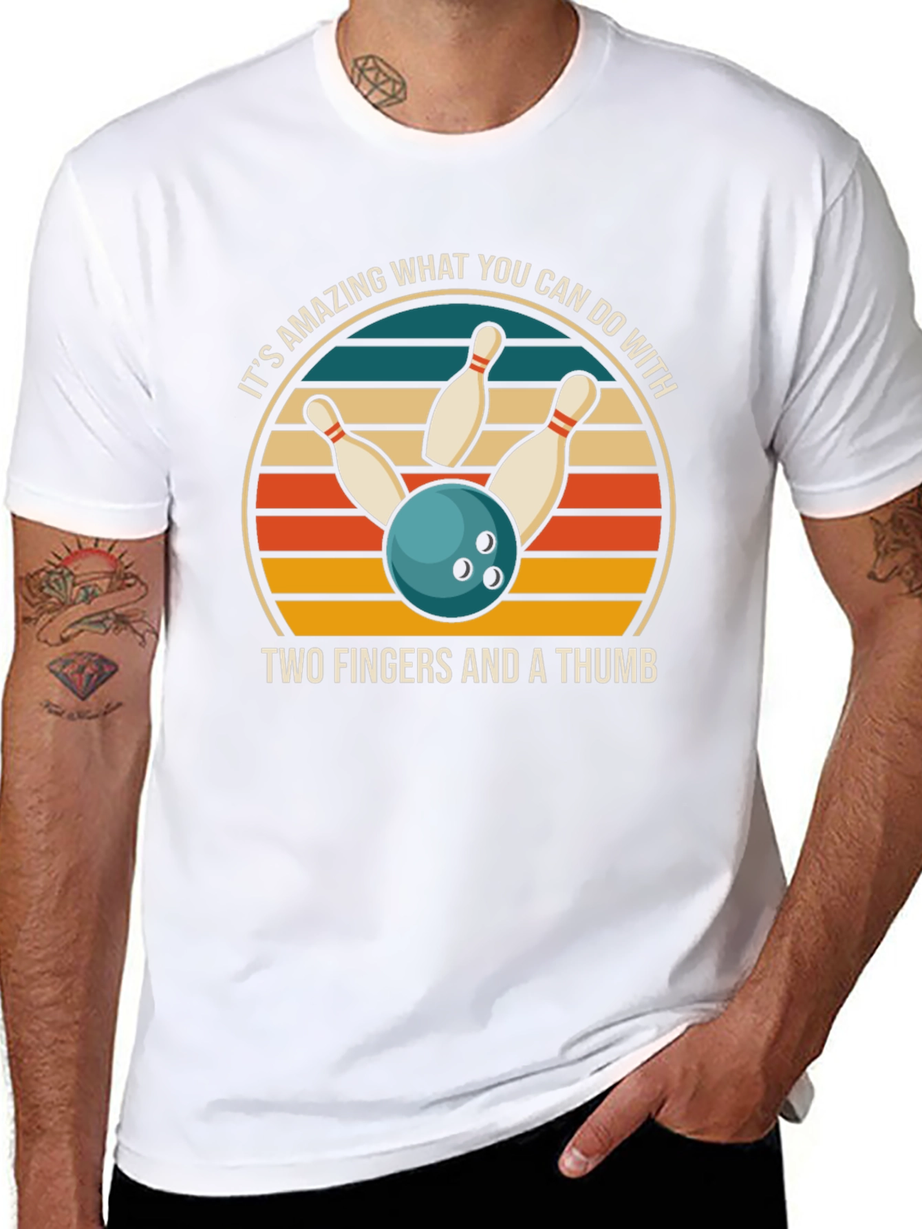 Black Bowling T-Shirt: Two Fingers & A Thumb view 8