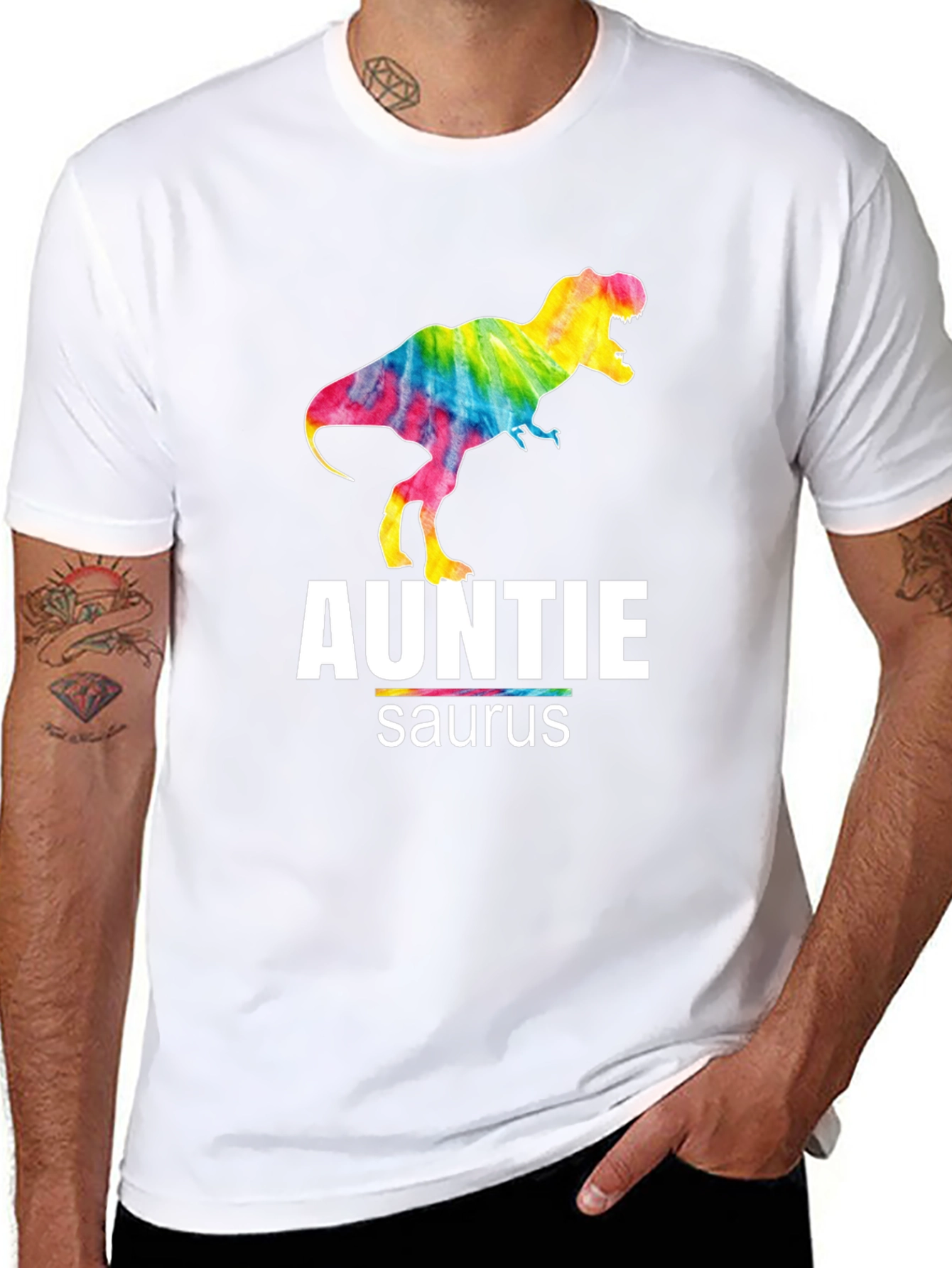 Black Auntie Saurus T-Rex Tie Dye Graphic T-Shirt view 8
