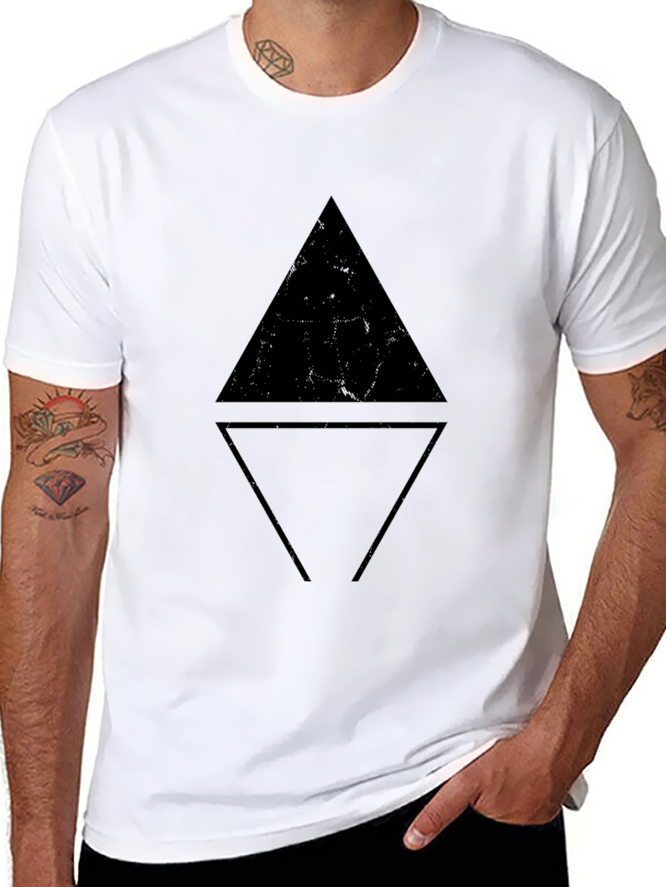 Black Geometric Triangle Graphic Black T-Shirt view 8