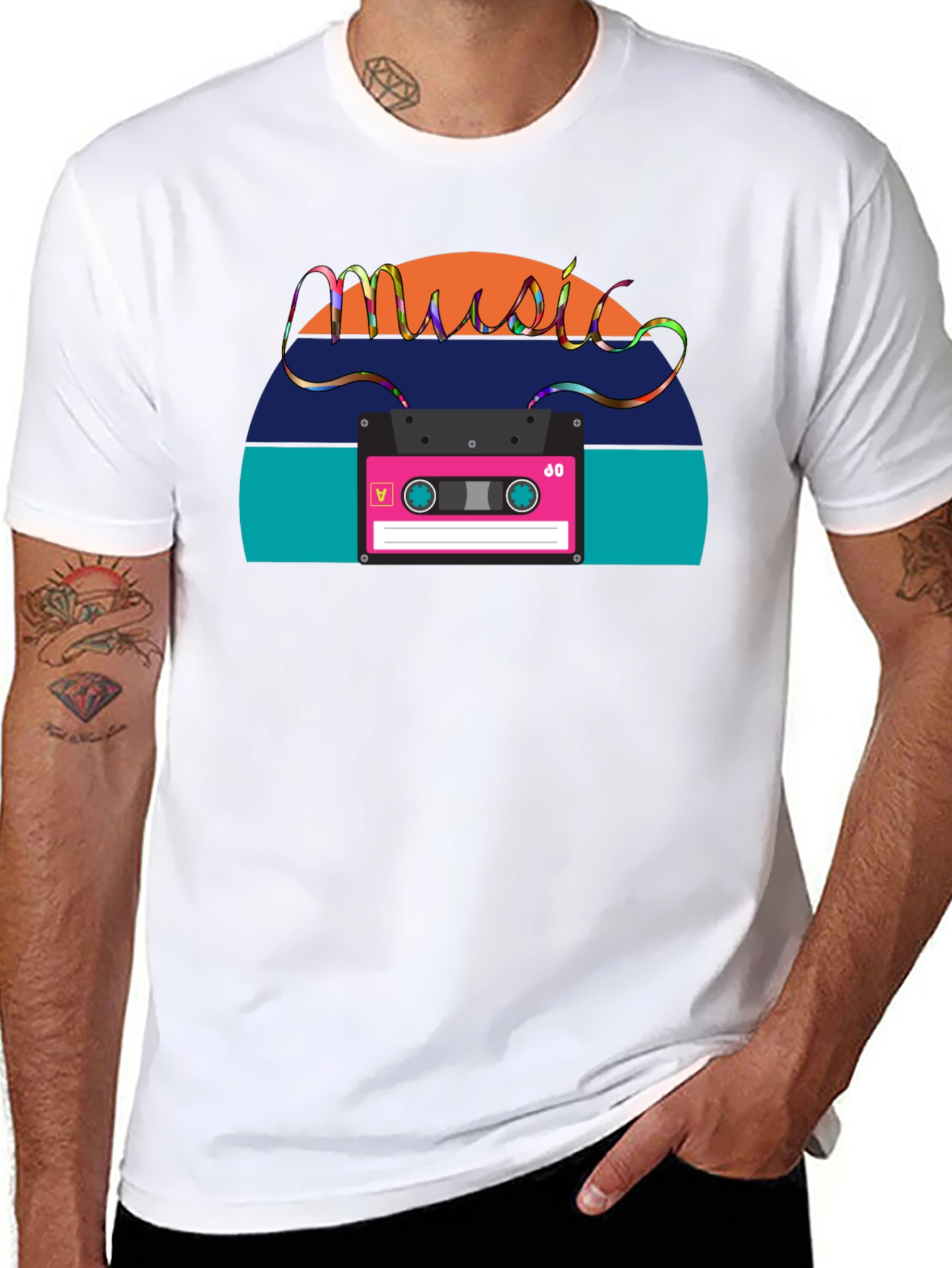 Black Retro Music Cassette T-Shirt - Vintage 80s Style view 8