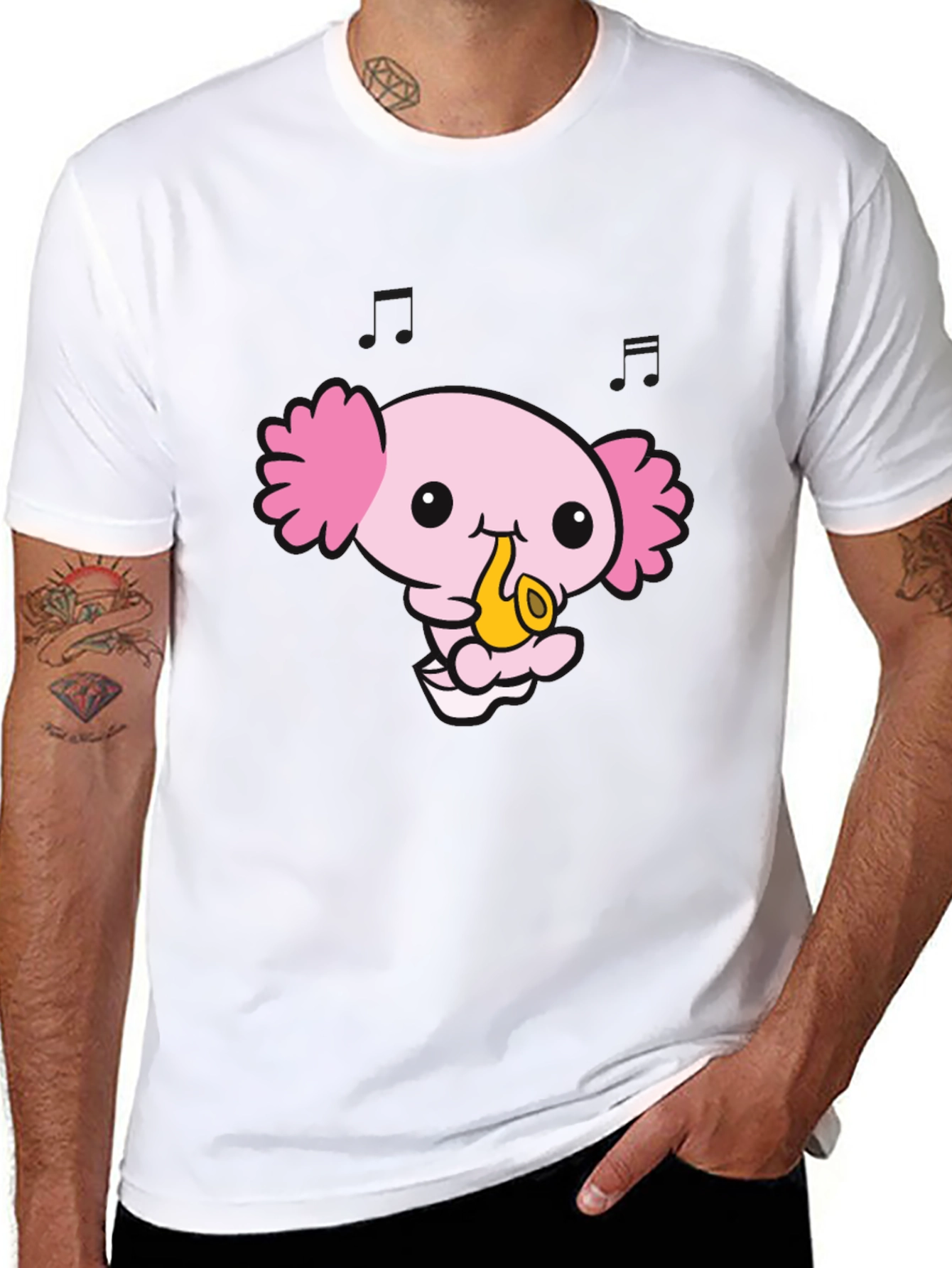 Black Axolotl Saxophone Black T-Shirt view 8