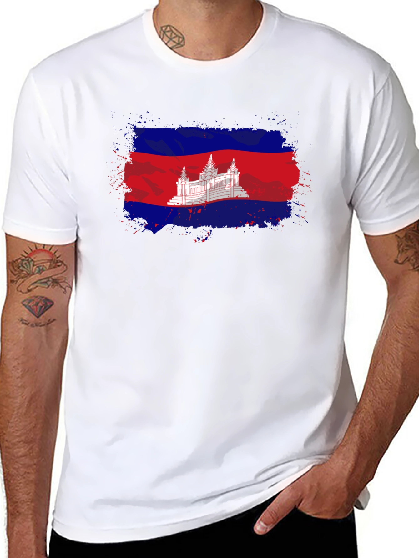 Black Cambodia Flag T-Shirt: Distressed Graphic Tee view 8
