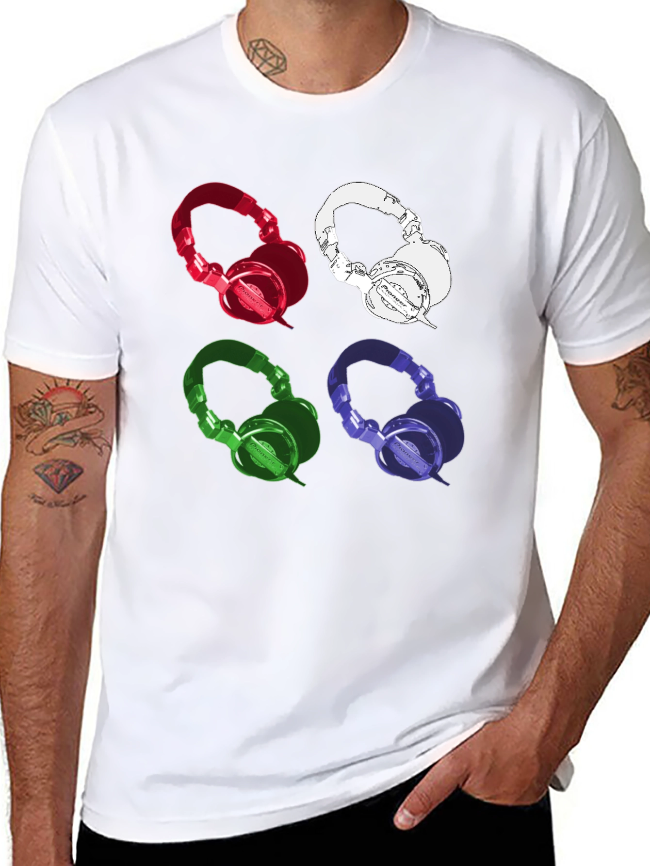 Black Colorful Headphones Graphic Print Tee view 8