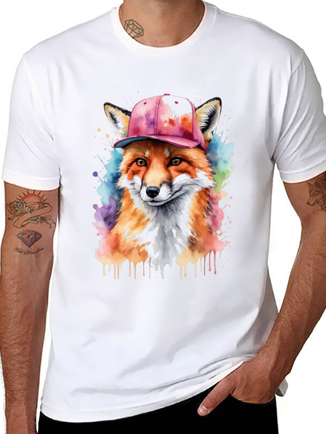 Black Cool Fox Graphic Tee - Men's Black T-Shirt view 8