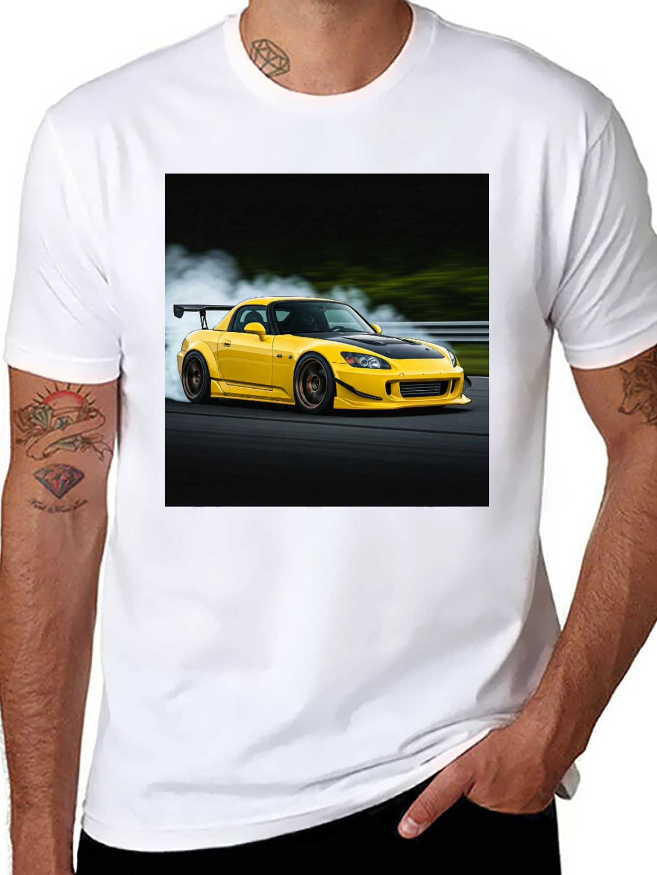Black Yellow Car Graphic Tee - Black Cotton Blend view 8