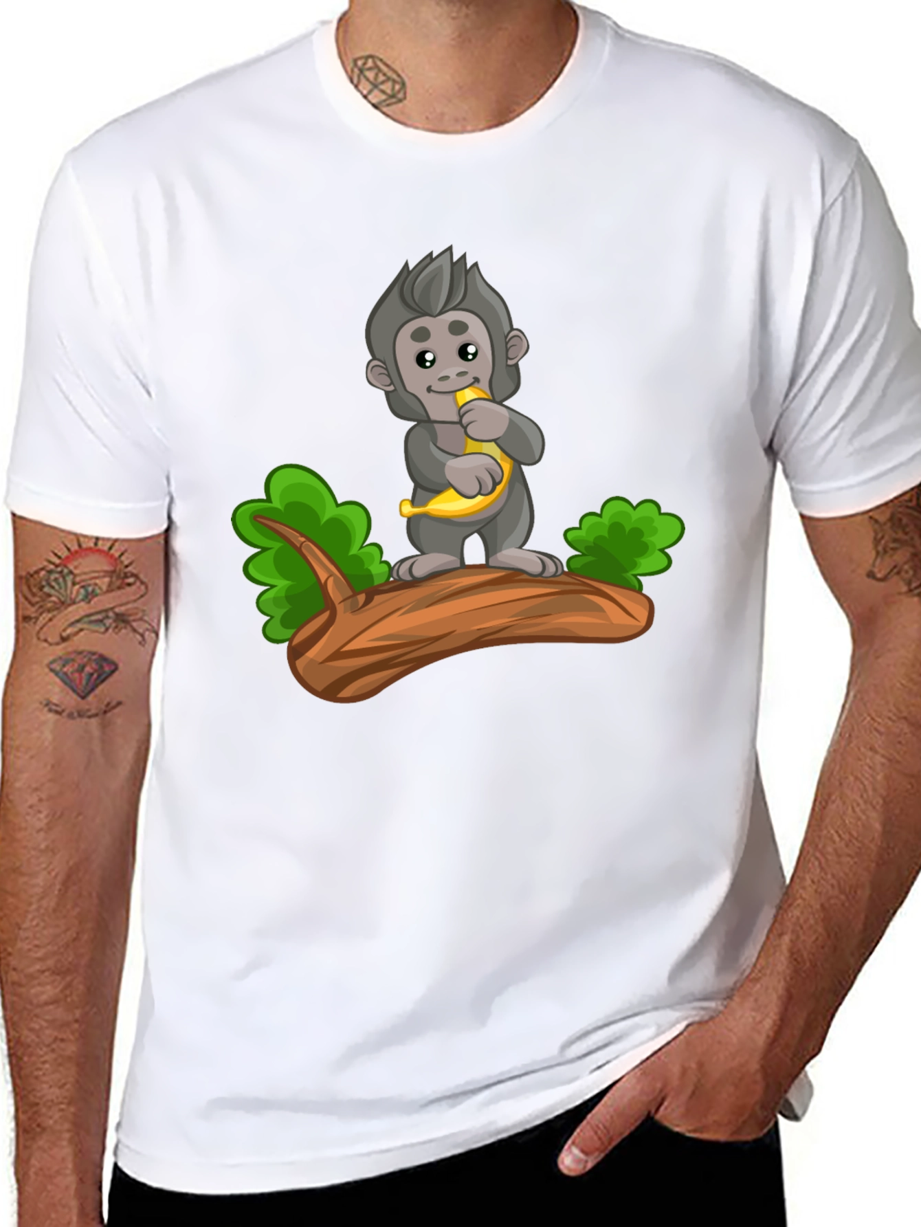 Black Monkey Banana Cartoon Black T-Shirt view 8