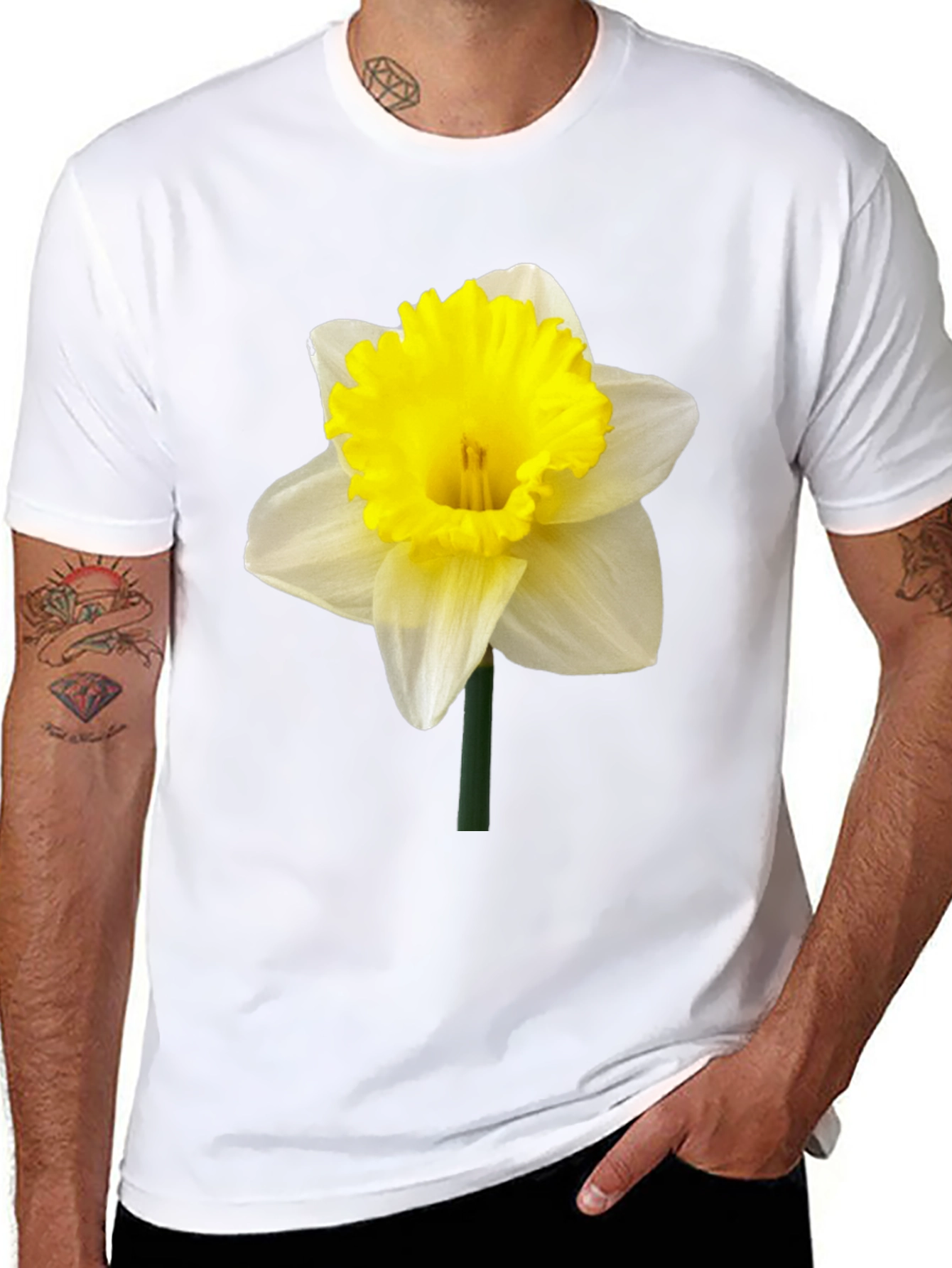 Daffodil Flower Graphic T-Shirt - Black Casual Tee - 8