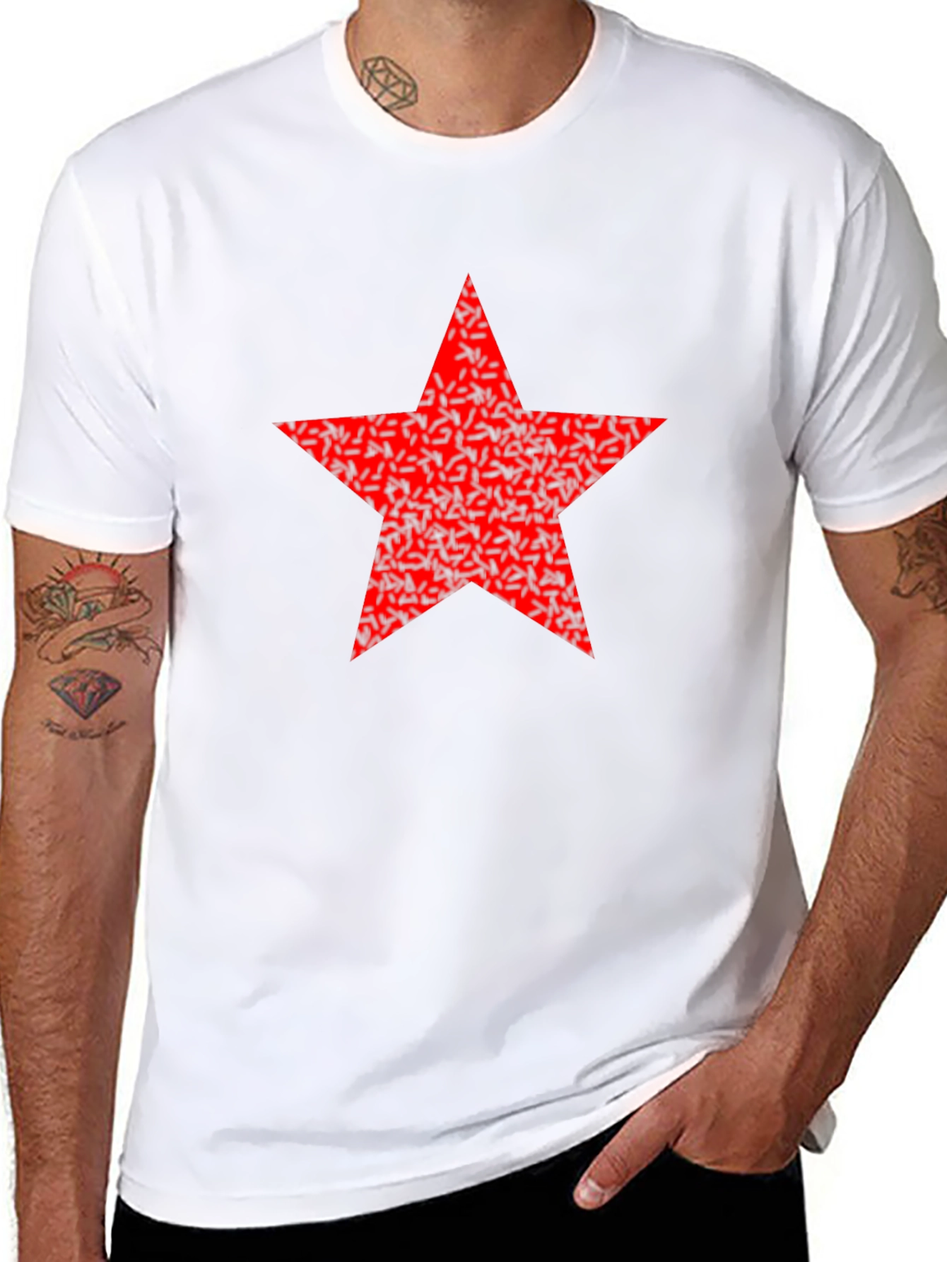Black Red Star Graphic Black T-Shirt for Men view 8