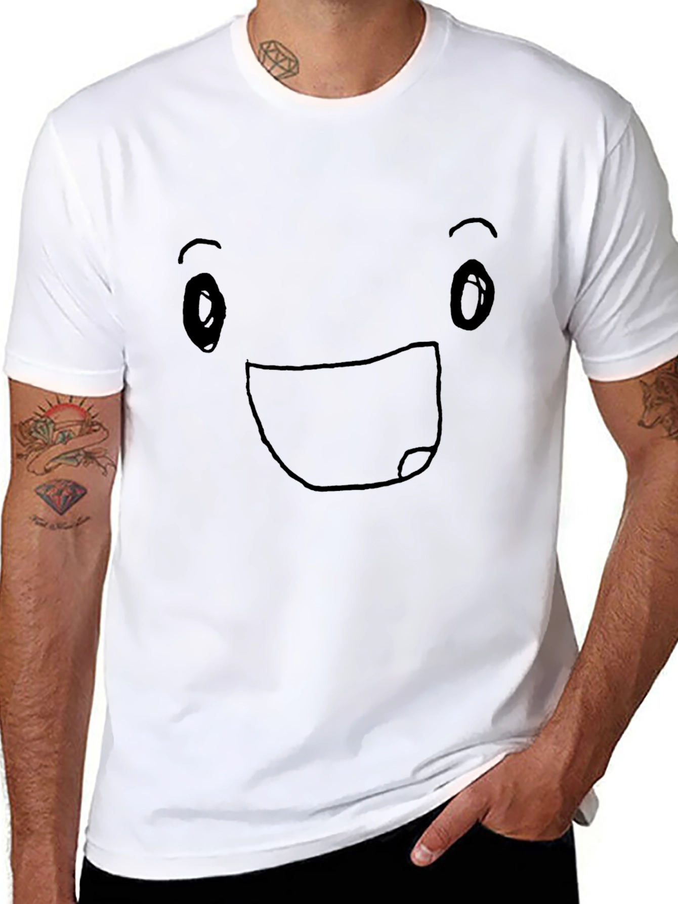 Black Happy Face Graphic Tee - Black Cotton Blend view 8