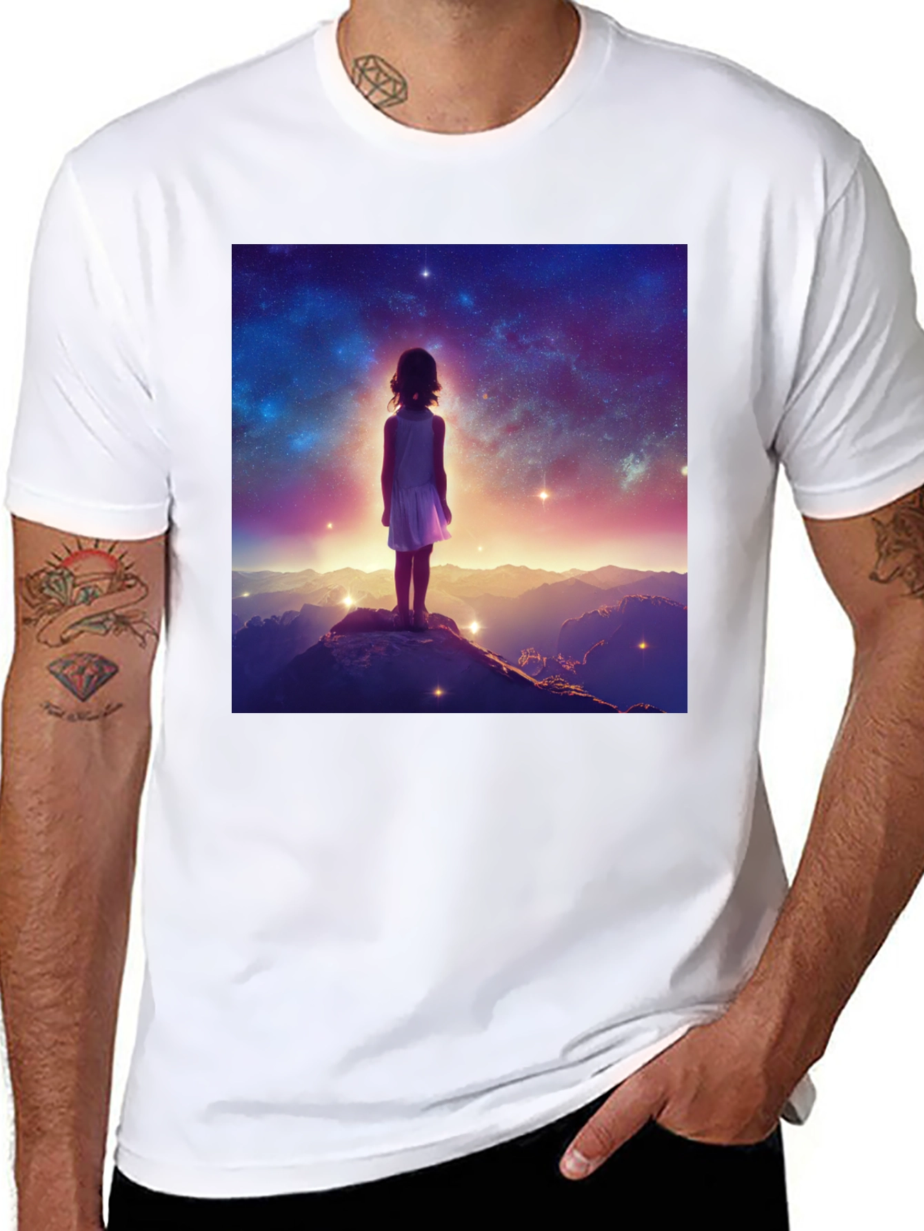 Black Cosmic Dreamer Graphic Tee - Black Cotton Blend view 8