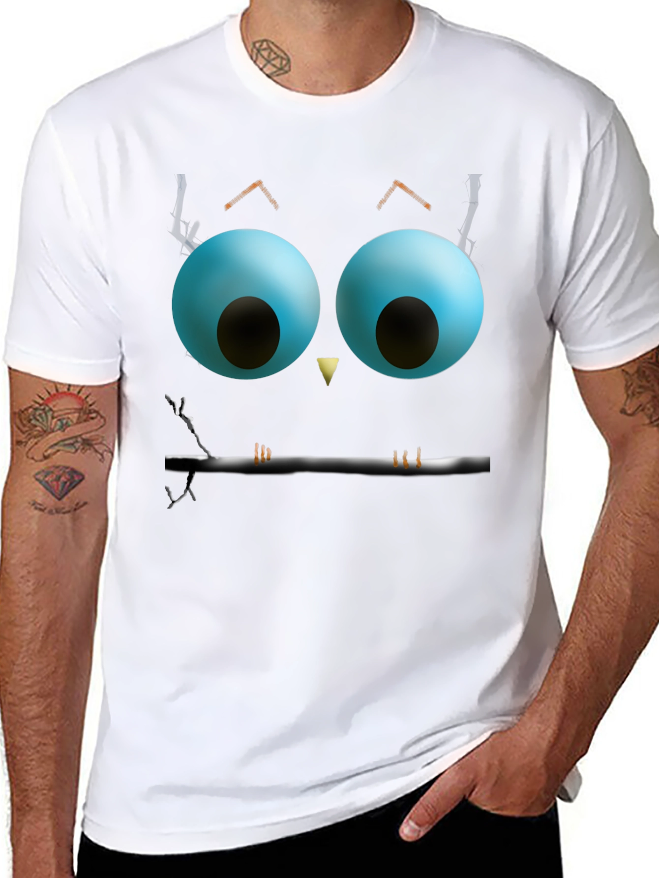Black Whimsical Owl Face Graphic Tee - Black view 8