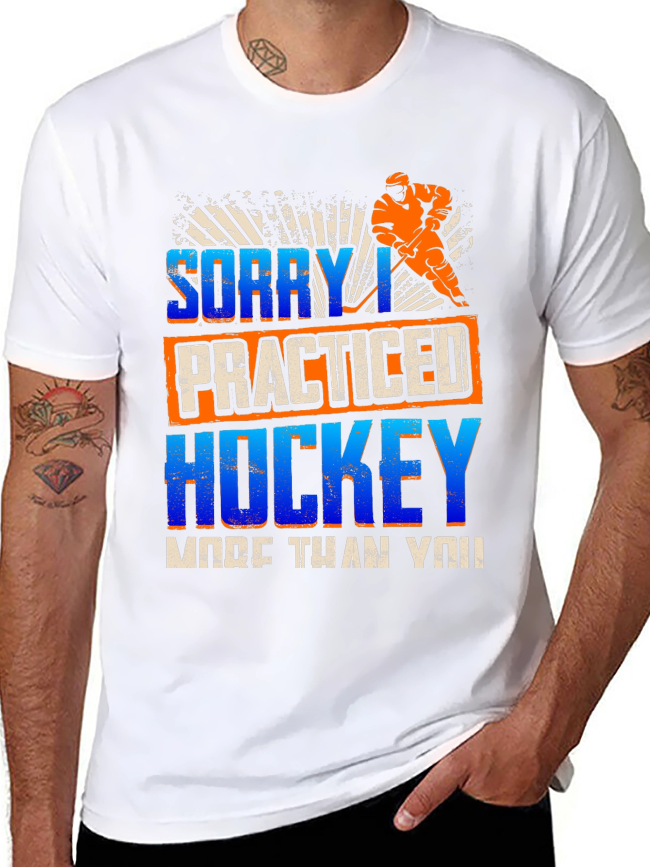 Black Funny Hockey T-Shirt - "Sorry I Practiced" view 8