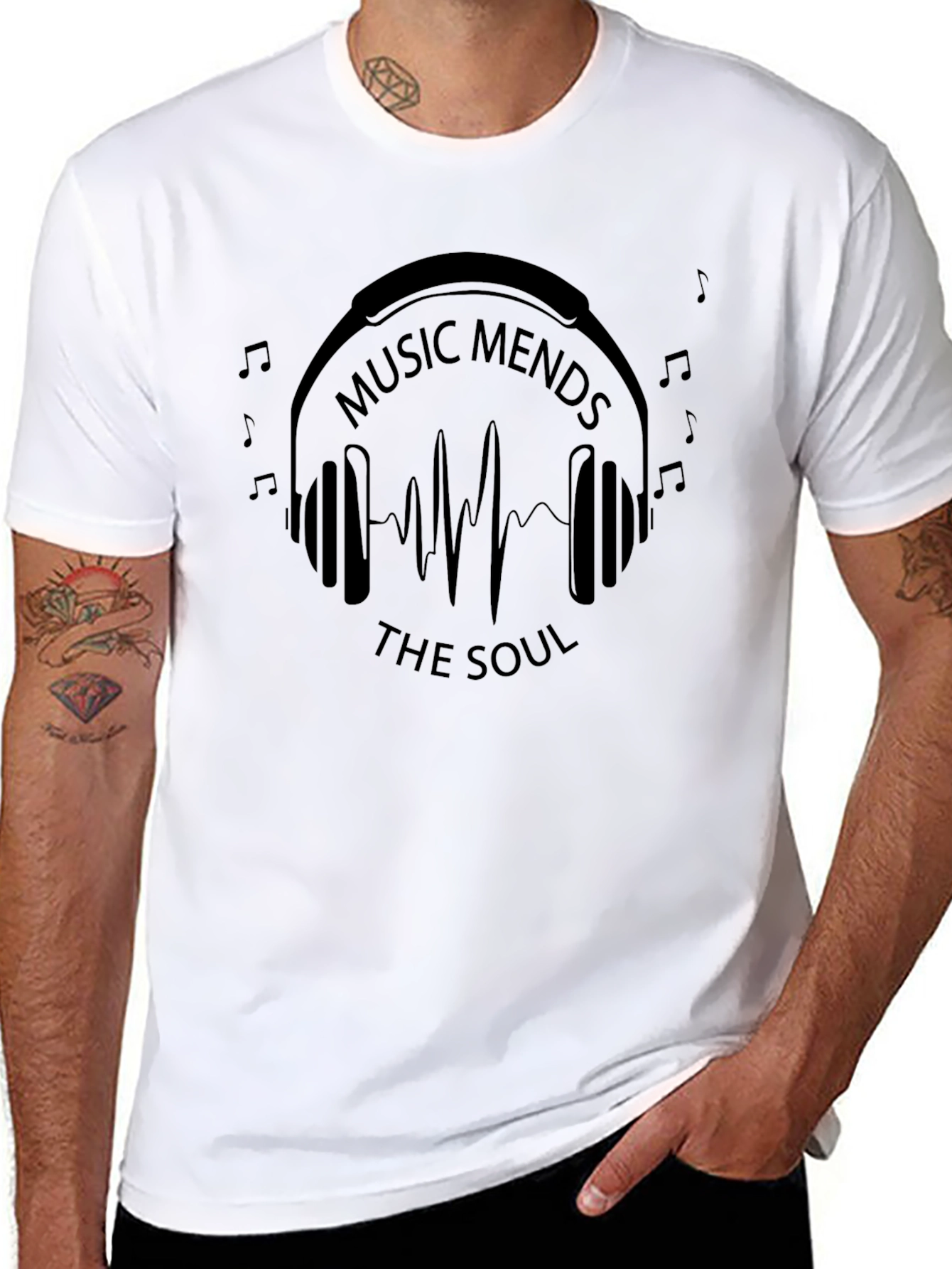 Black Music Mends Soul Graphic Tee - Black Casual T-Shirt view 8