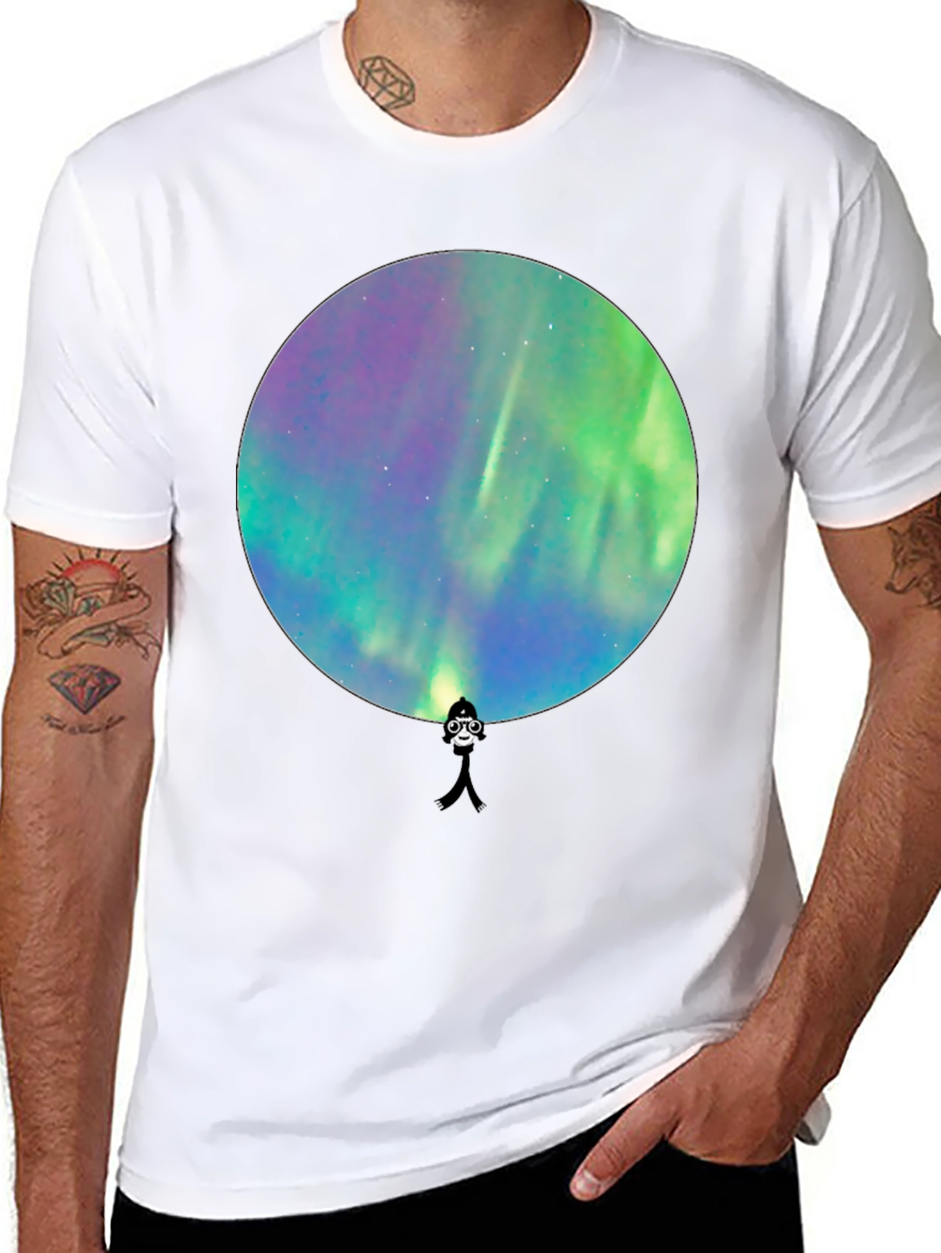 Black Aurora Borealis Silhouette Graphic T-Shirt view 8