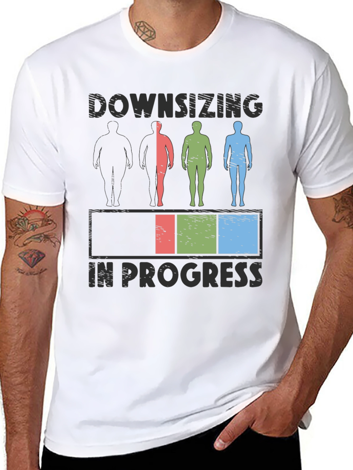 Black Downsizing In Progress T-Shirt - Weight Loss Humor view 8