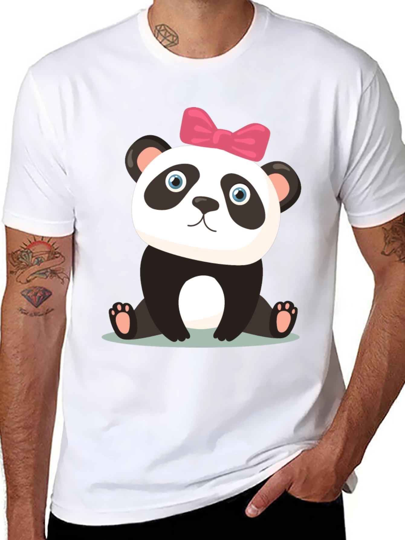 Black Cute Panda Bear Graphic Black T-Shirt view 8