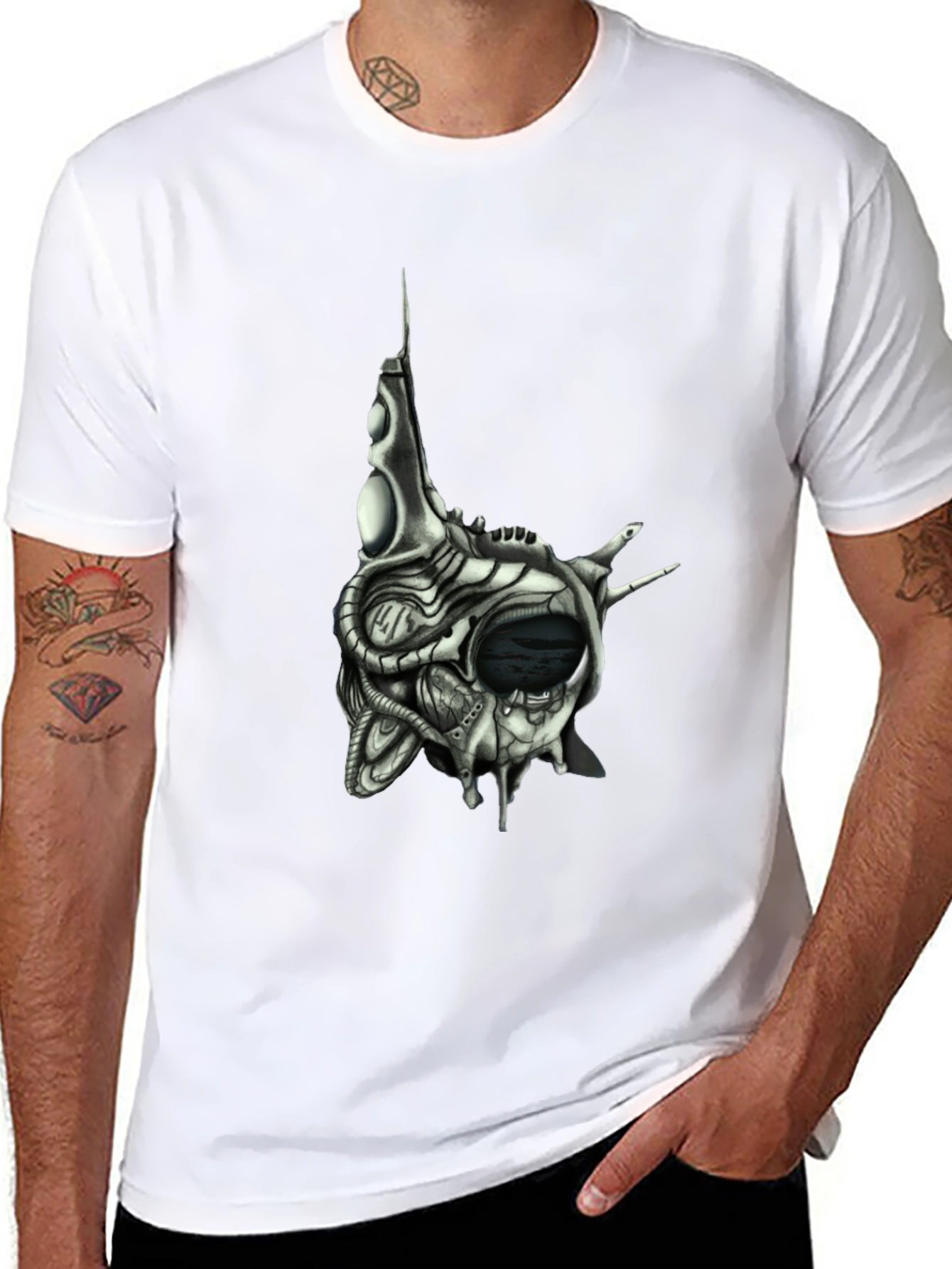 Black Cybernetic Skull T-Shirt - Dark Sci-Fi Style view 8