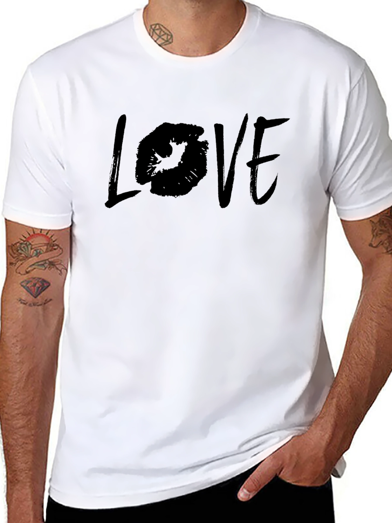 Black Love Lips Print Black Cotton T-Shirt view 8