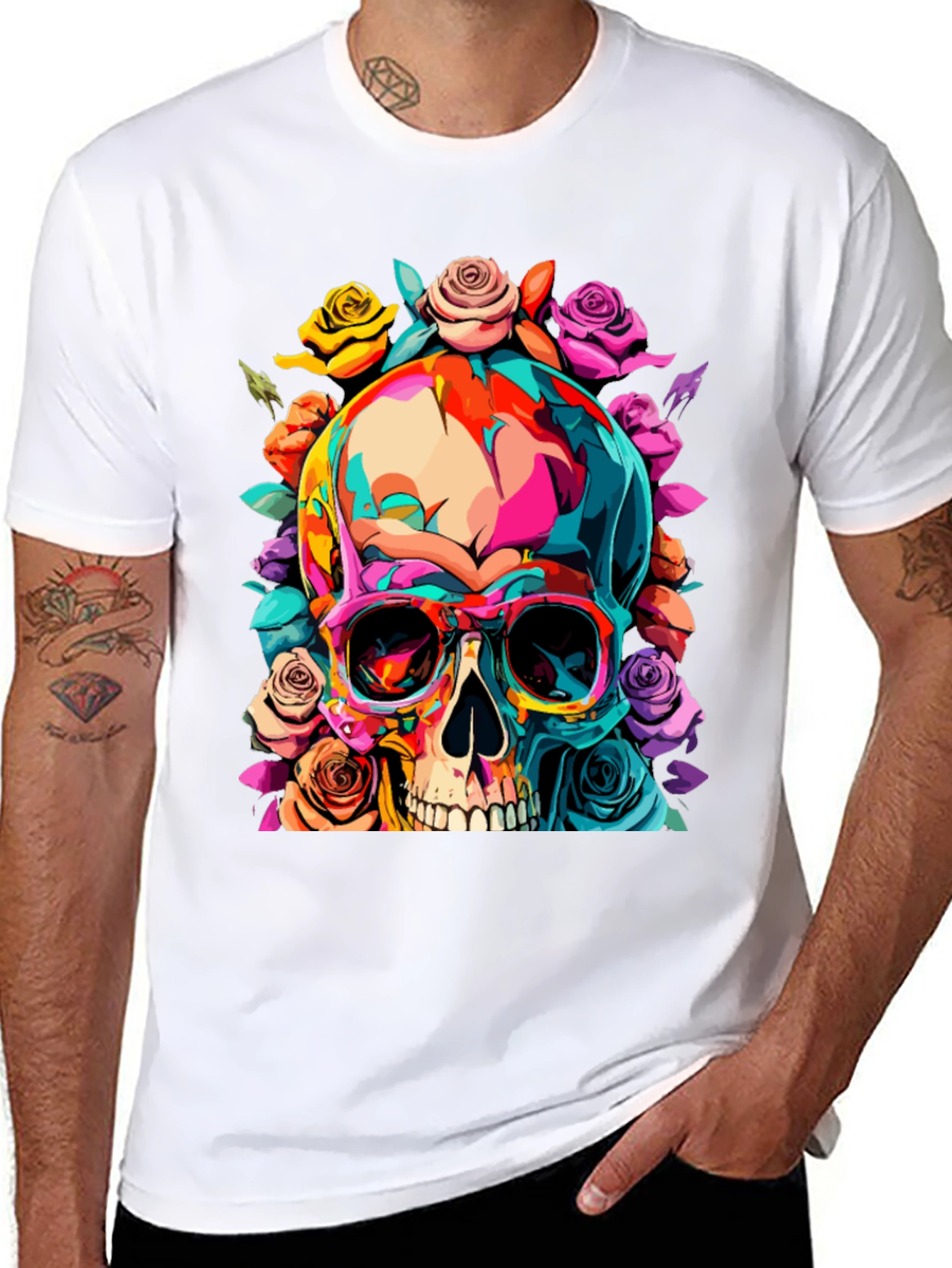 Black Skull & Roses Graphic Tee view 8