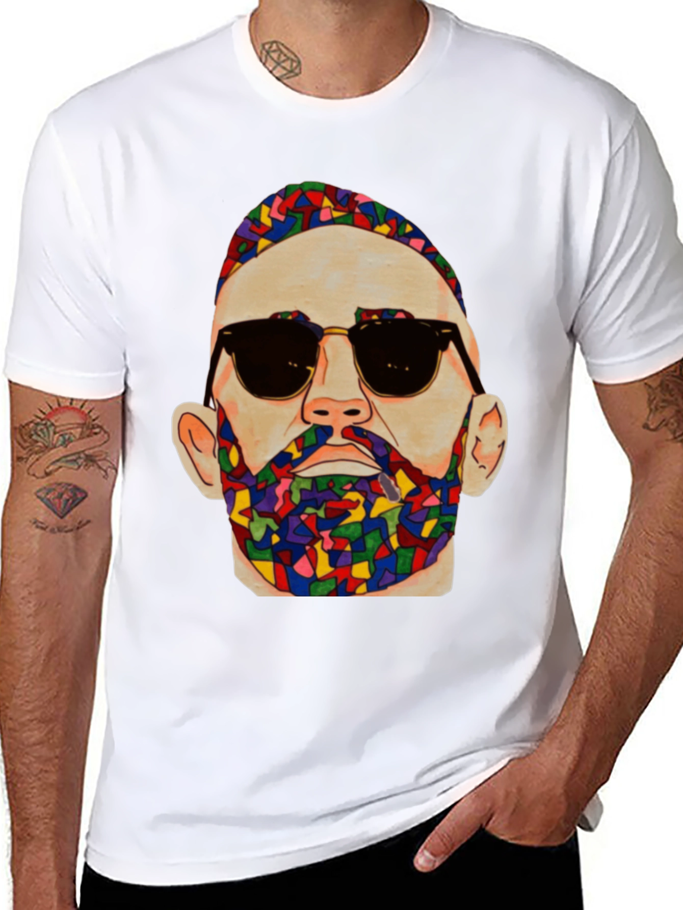 Black Unique Mosaic Man Graphic Print T-Shirt view 8