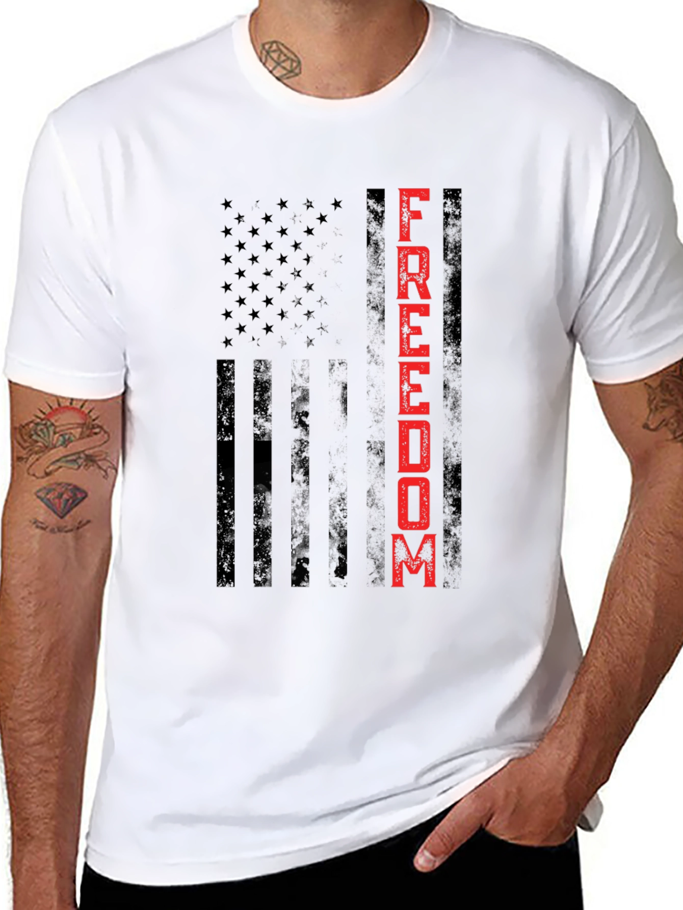 Black Freedom Flag Graphic Tee - Patriotic Design view 8