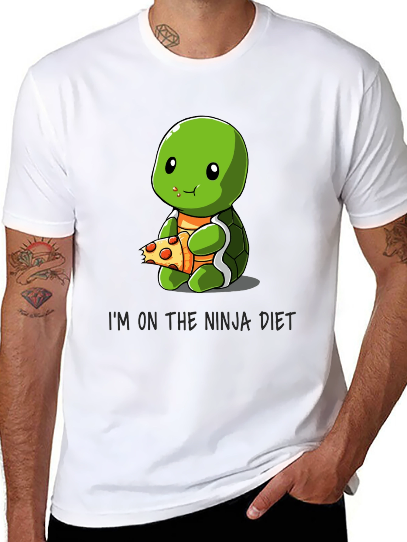 Black Ninja Turtle Diet T-Shirt Funny Pizza Lover Tee view 8