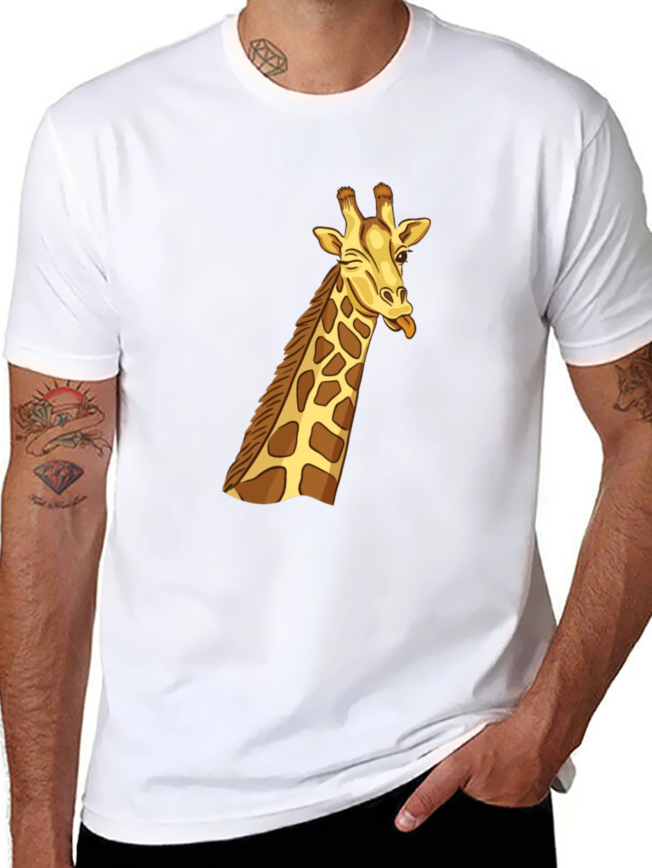 Black Black Giraffe Graphic Tee - Novelty Cartoon T-Shirt view 8