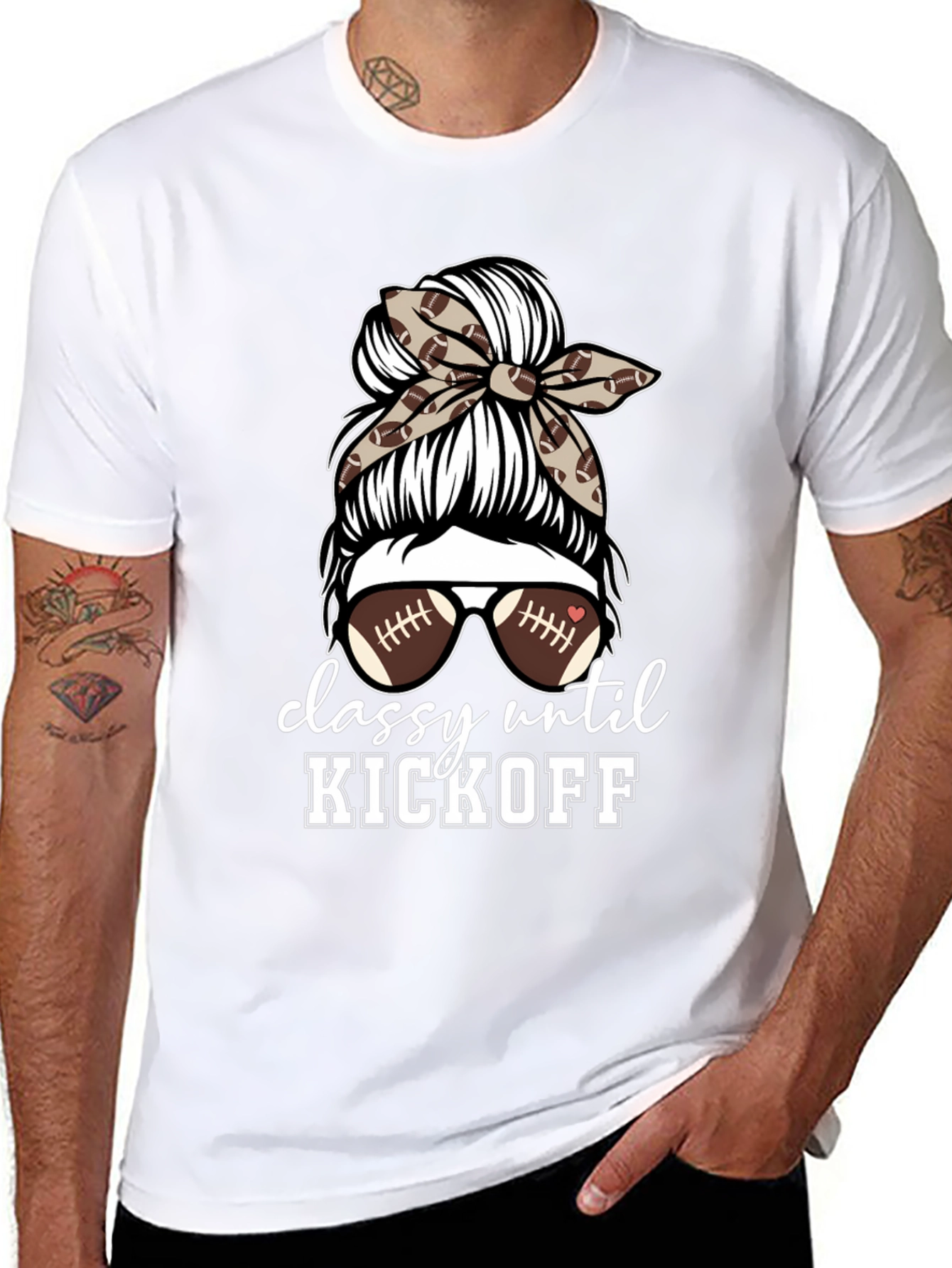 Black Classy Until Kickoff Football Mom T-Shirt view 8