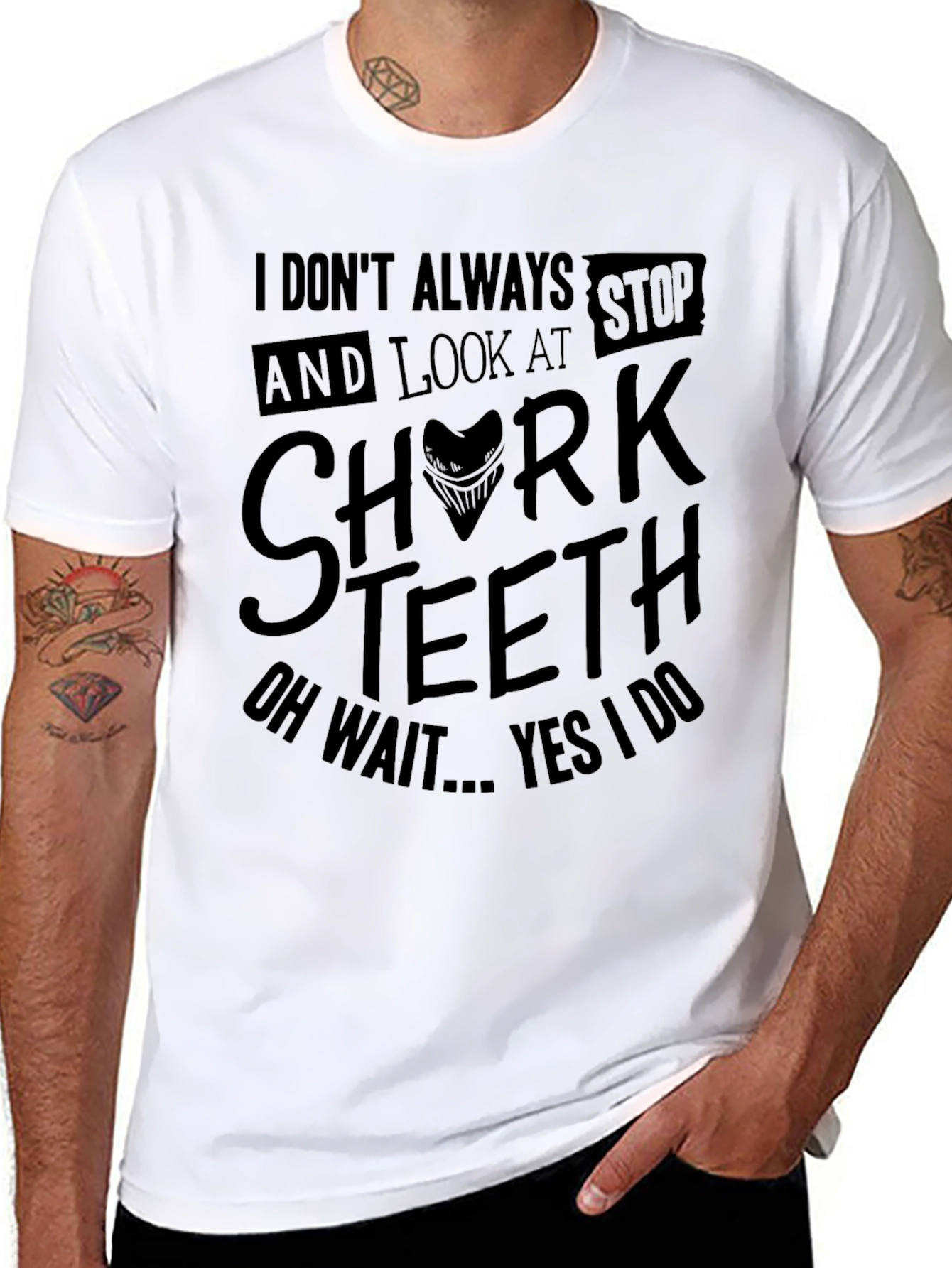 Black Shark Teeth Graphic Novelty Men's T-Shirt view 8