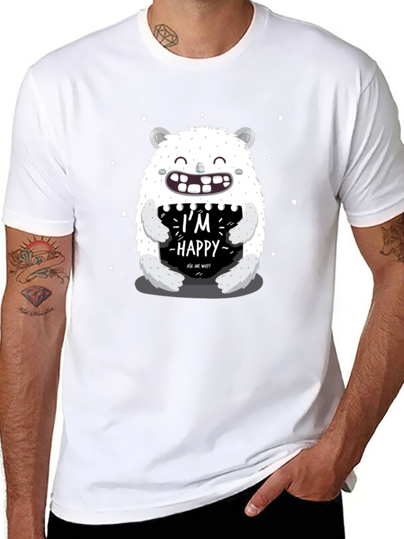 Black I'm Happy Monster Graphic Tee - Black Cotton Blend view 8
