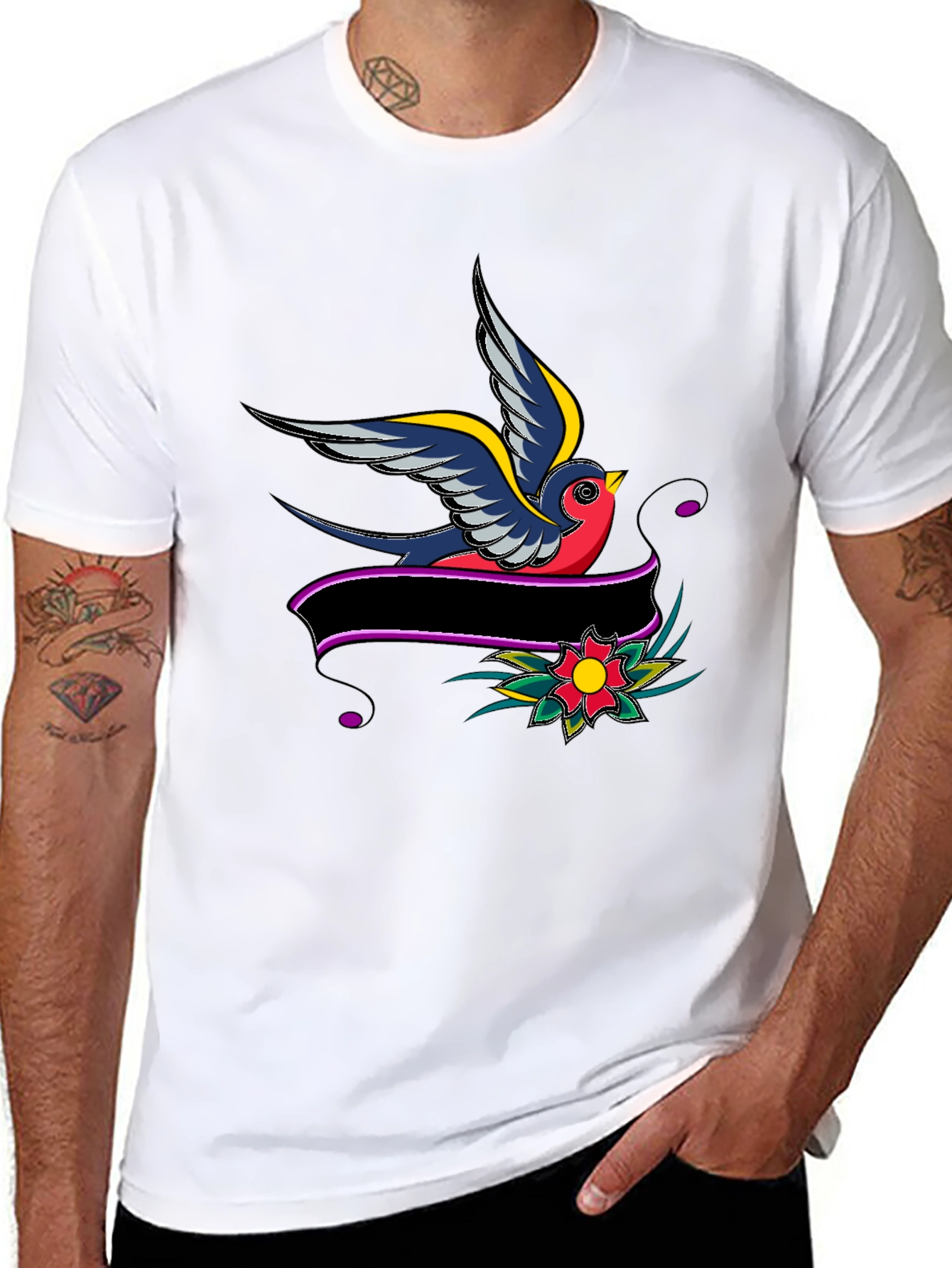 Black Swallow & Banner Graphic Black T-Shirt view 8