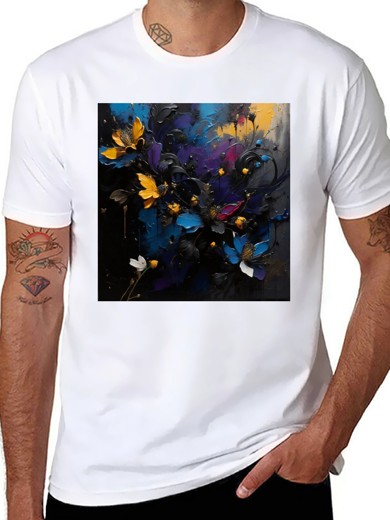 Black Floral Art T-Shirt - Bold Expression view 8
