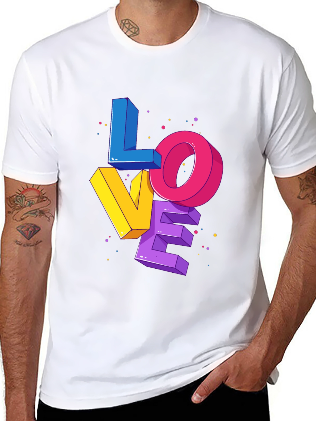 Black Colorful 3D Love Graphic Print Black T-Shirt view 8