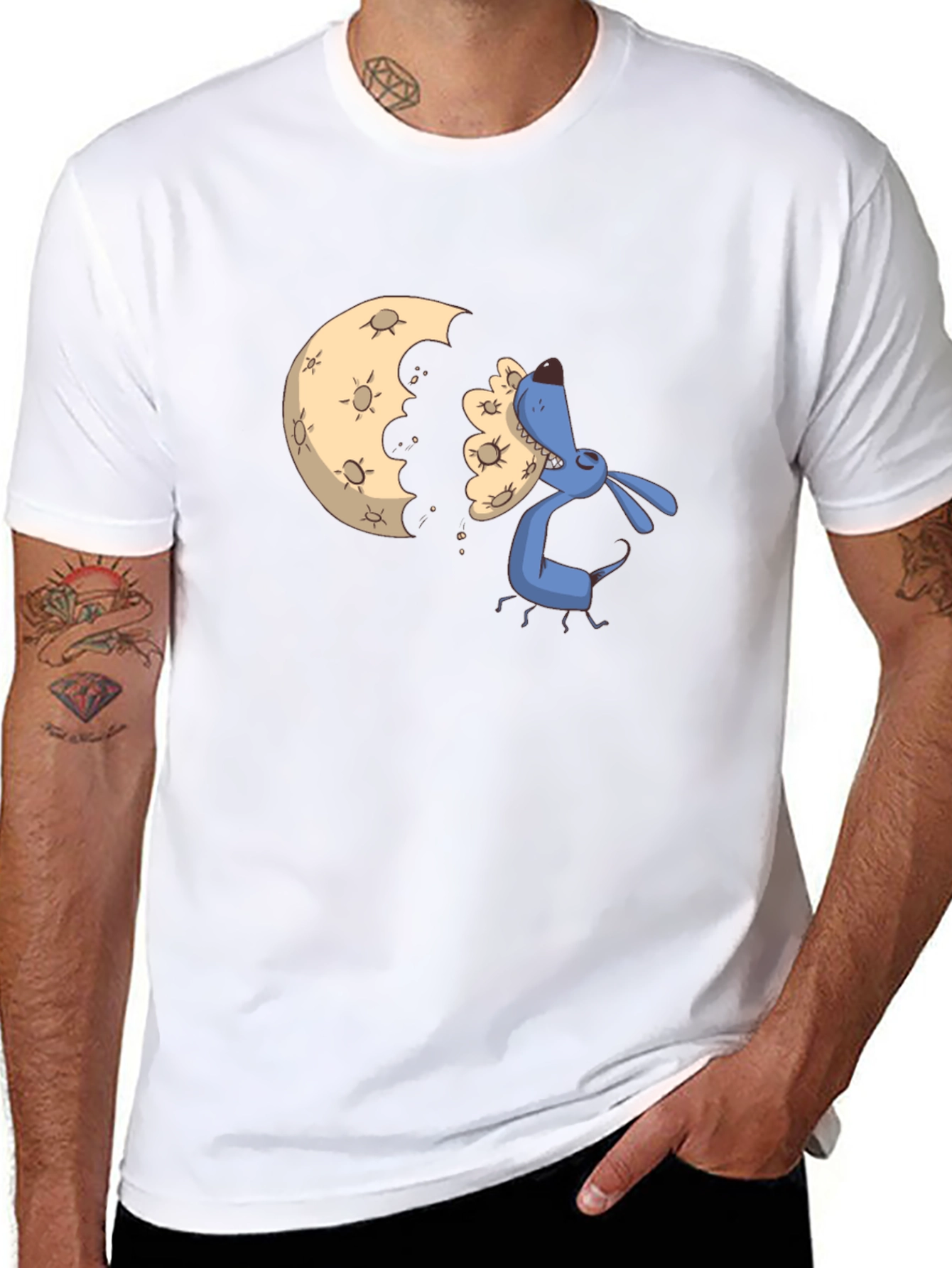 Black Cartoon Moon Eating Dog Black T-Shirt view 8