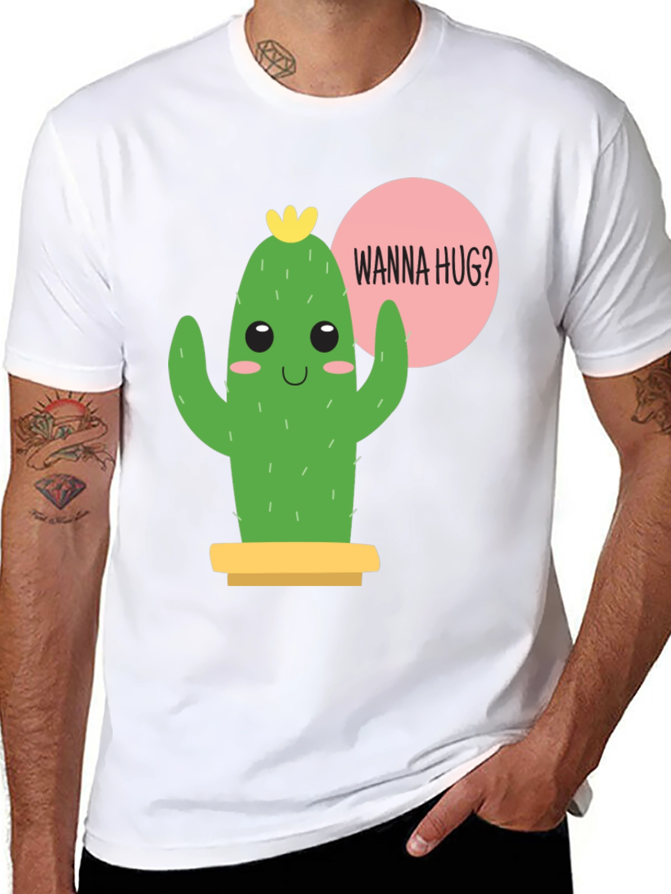 Black Cute Cactus Graphic Tee - Wanna Hug? view 8