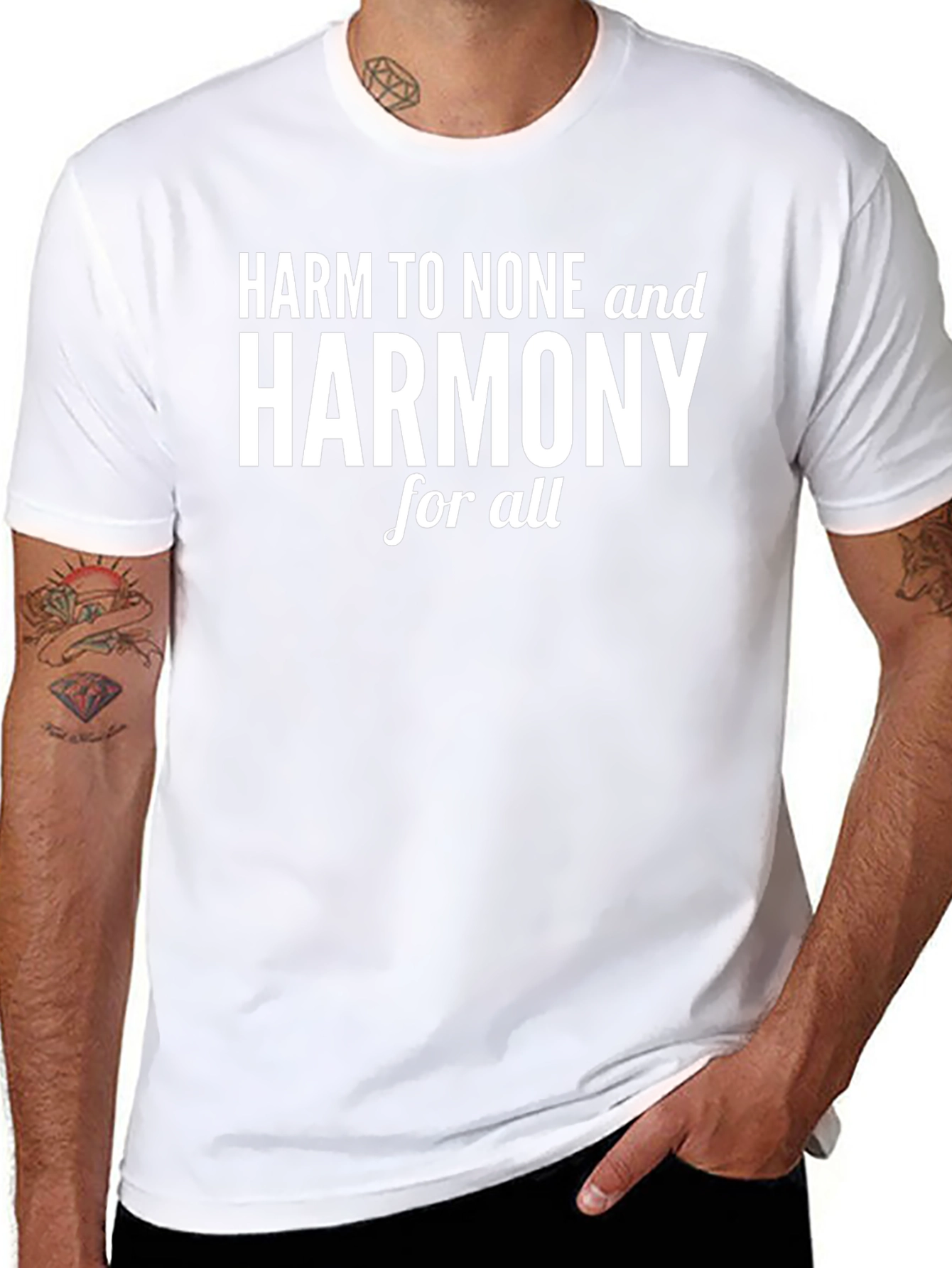 Black Harm to None Harmony for All Black Graphic T-Shirt view 8