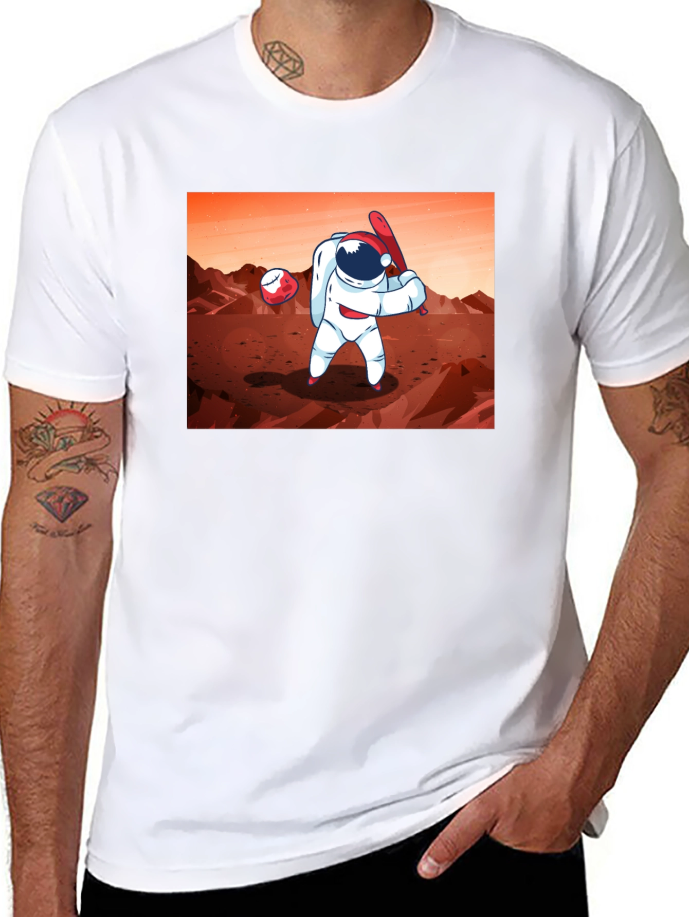 Black Astronaut Baseball on Mars Graphic T-Shirt view 8