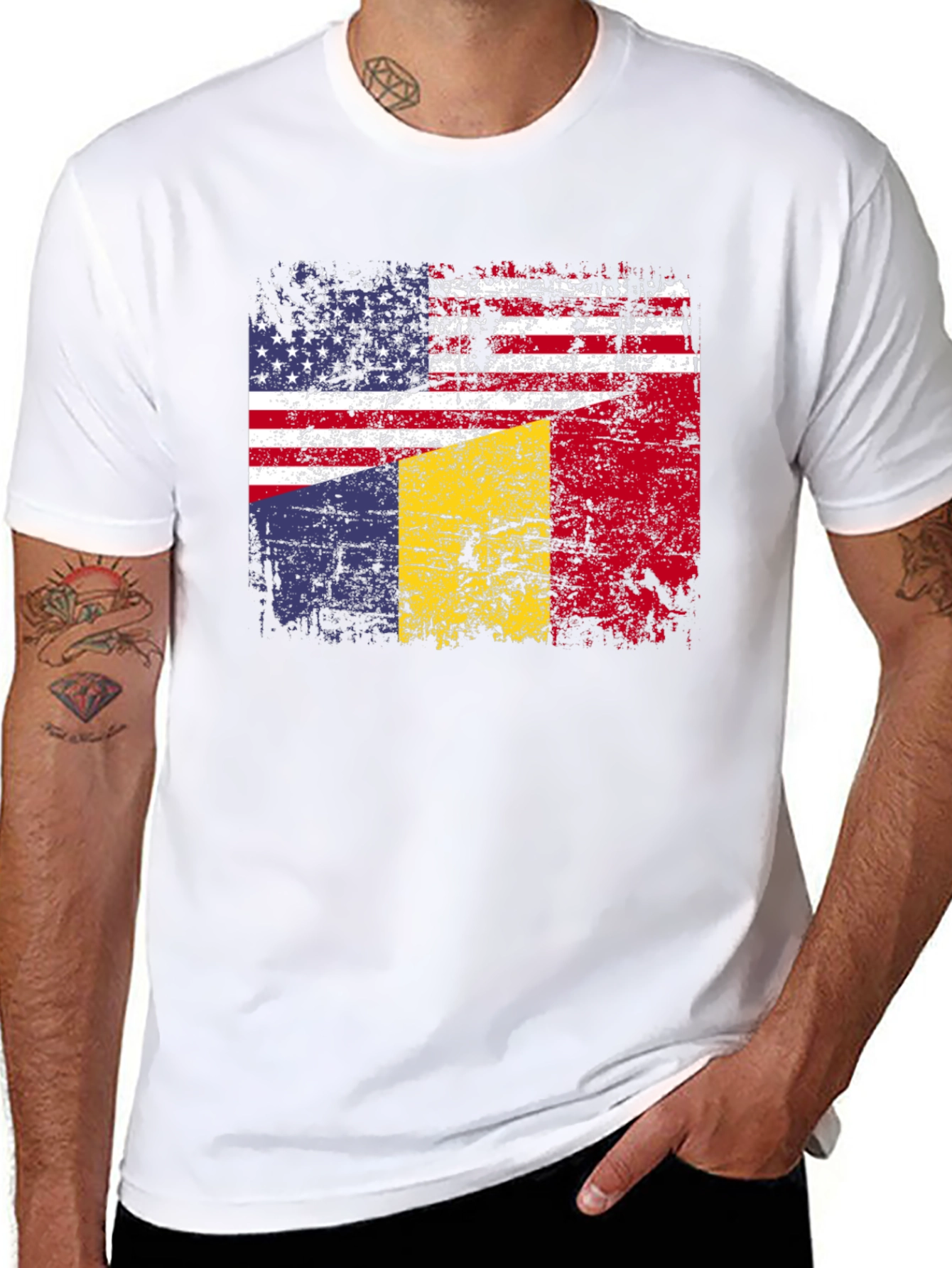 Black USA & Romania Flag T-Shirt view 8