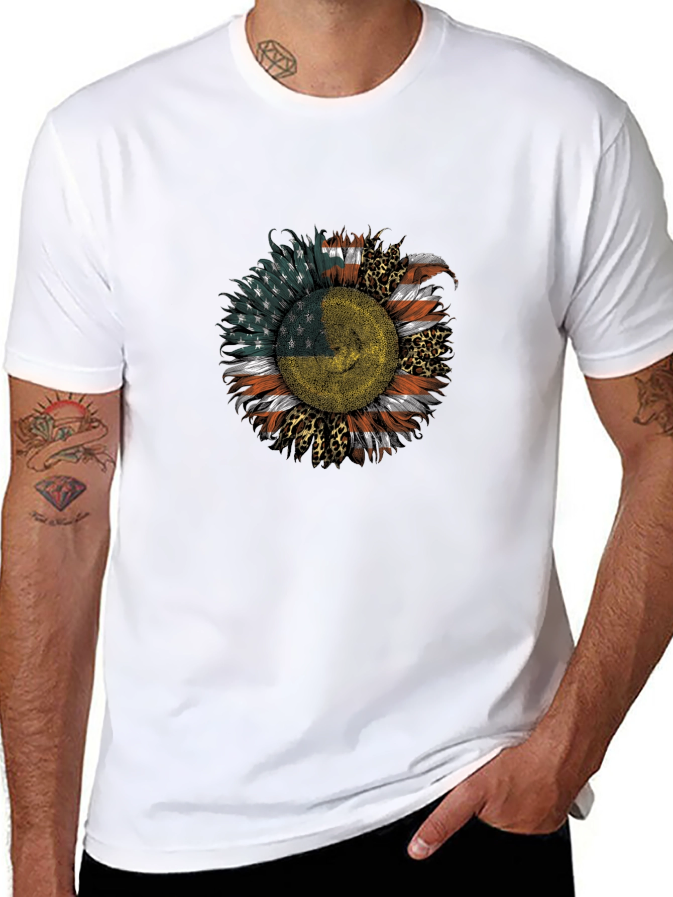 Black USA Ukraine Flag Sunflower Men's Black T-Shirt view 8